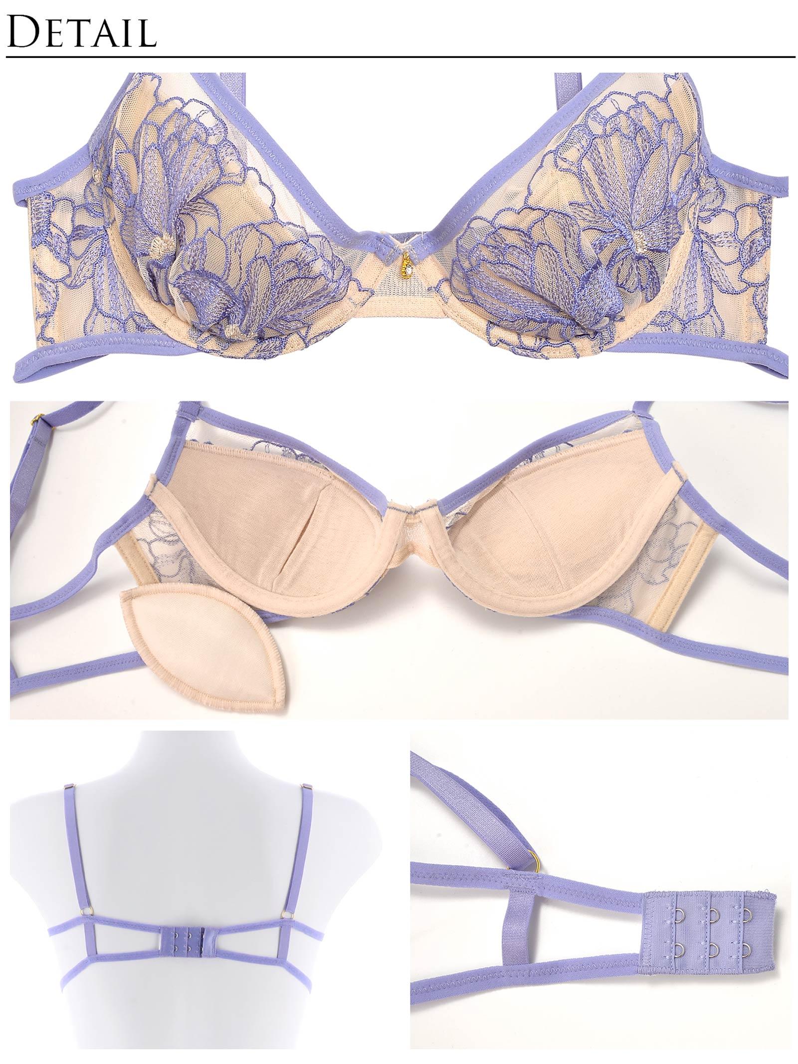 【Reinest】ソフトフラワーエンブロイダリーブラジャー&サイド紐バック透けTバックショーツ - 【公式】247Lingerie