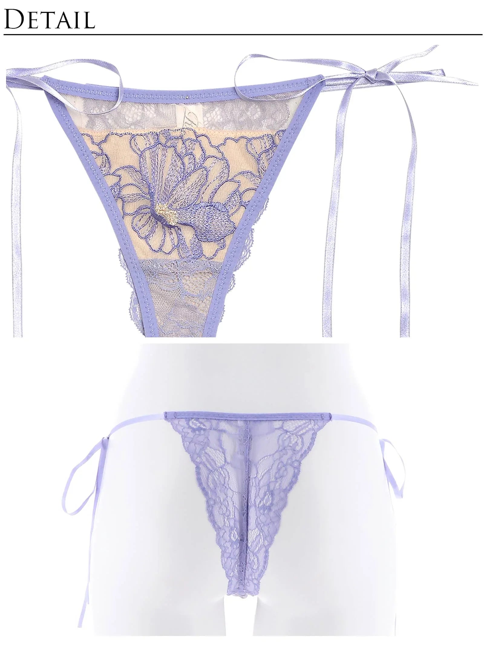 【Reinest】ソフトフラワーエンブロイダリーブラジャー&サイド紐バック透けTバックショーツ - 【公式】247Lingerie