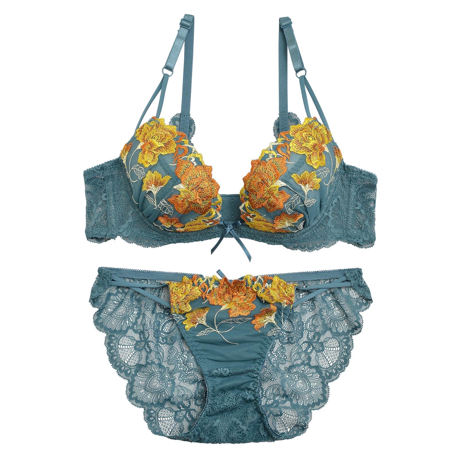 【永尾まりや着用】【Reinest】ビューティフルローズエンブロイダリーブラジャー&バック透けフルバックショーツ