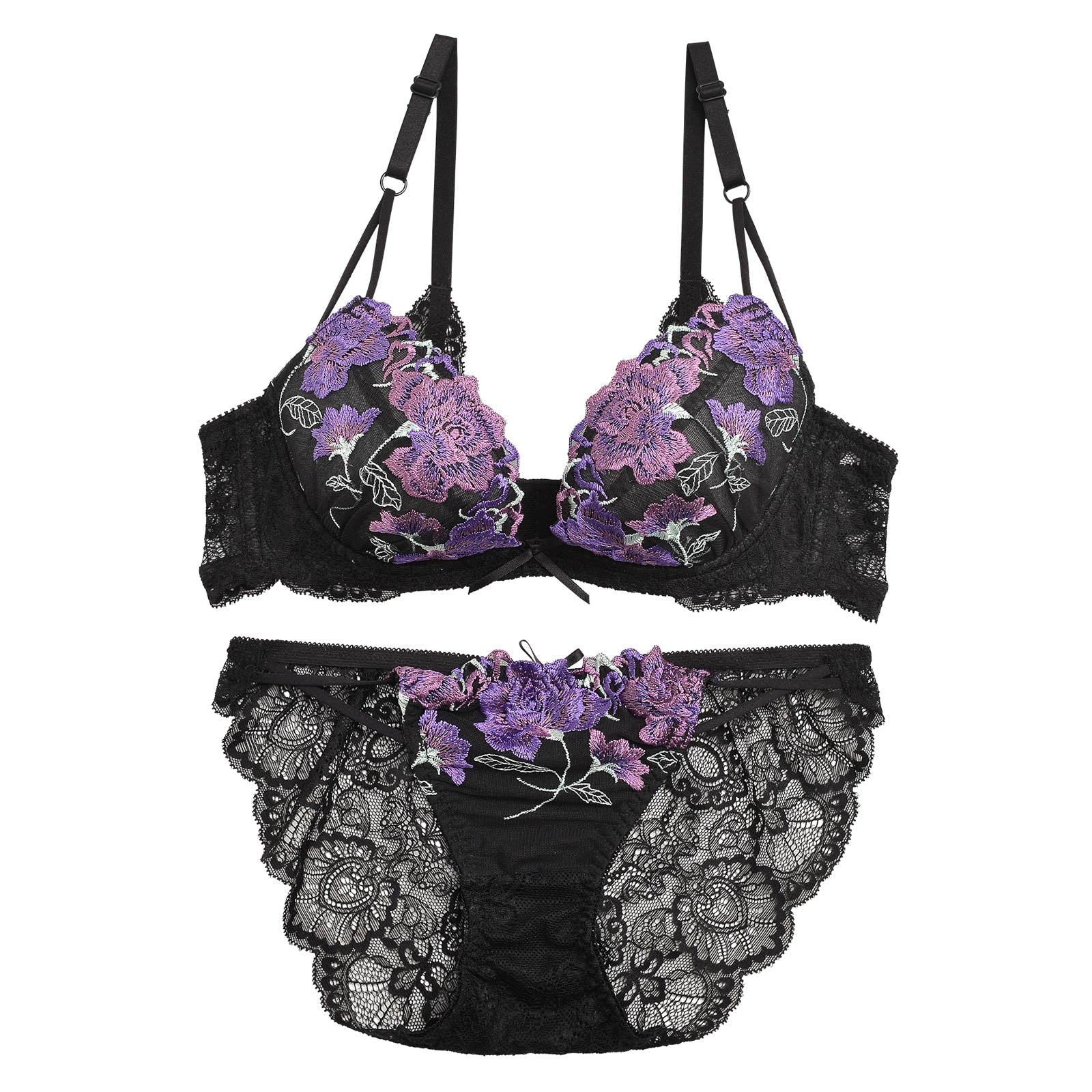 【永尾まりや着用】【Reinest】ビューティフルローズエンブロイダリーブラジャー&バック透けフルバックショーツ