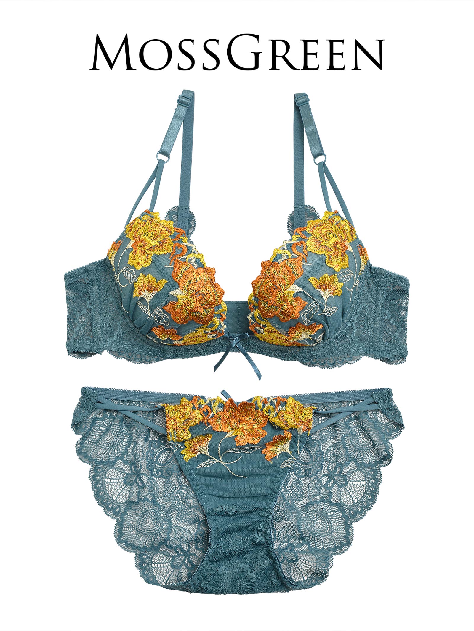 【永尾まりや着用】【Reinest】ビューティフルローズエンブロイダリーブラジャー&バック透けフルバックショーツ