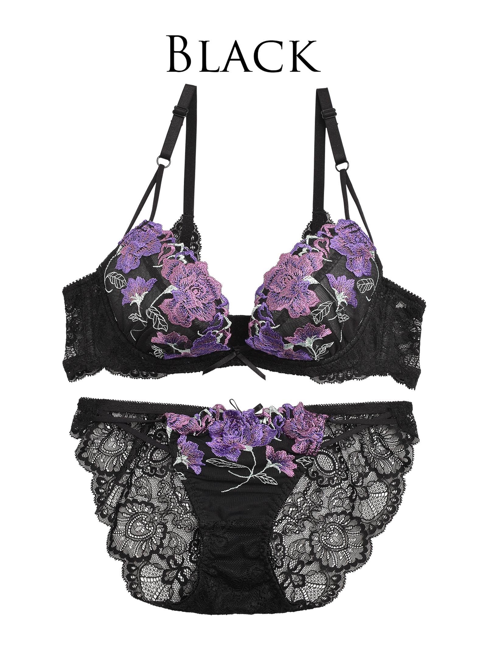 【永尾まりや着用】【Reinest】ビューティフルローズエンブロイダリーブラジャー&バック透けフルバックショーツ