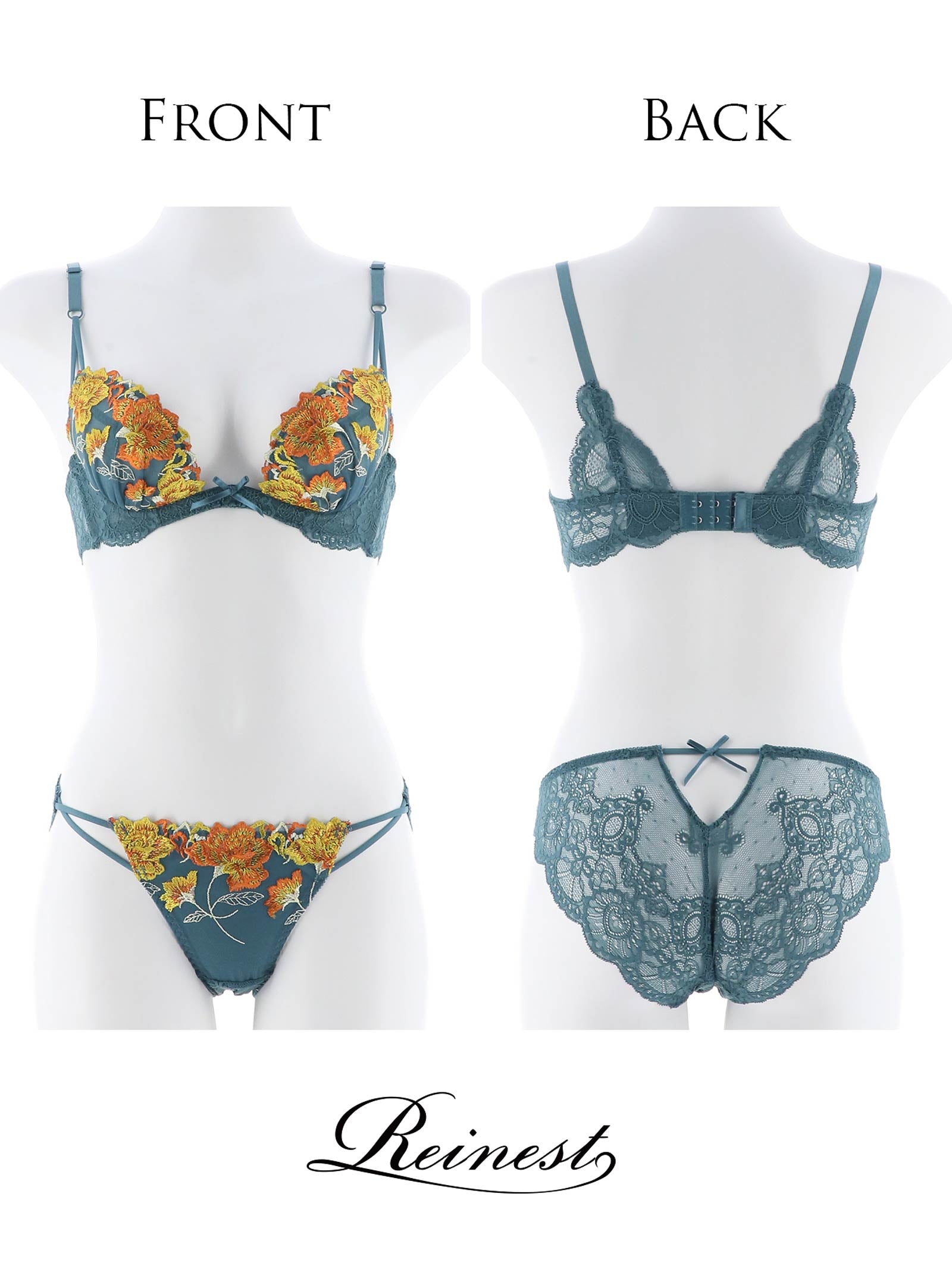 【永尾まりや着用】【Reinest】ビューティフルローズエンブロイダリーブラジャー&バック透けフルバックショーツ