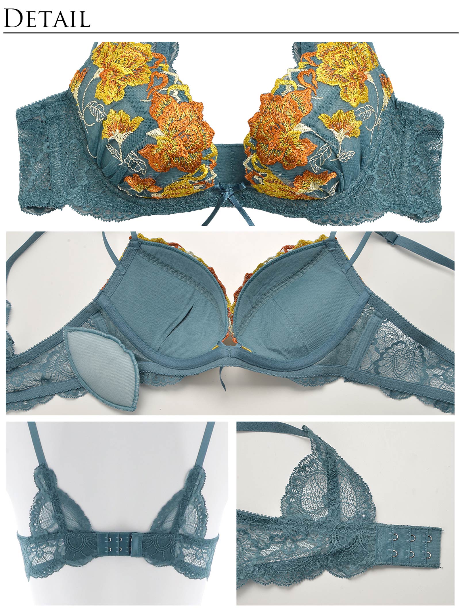 【永尾まりや着用】【Reinest】ビューティフルローズエンブロイダリーブラジャー&バック透けフルバックショーツ