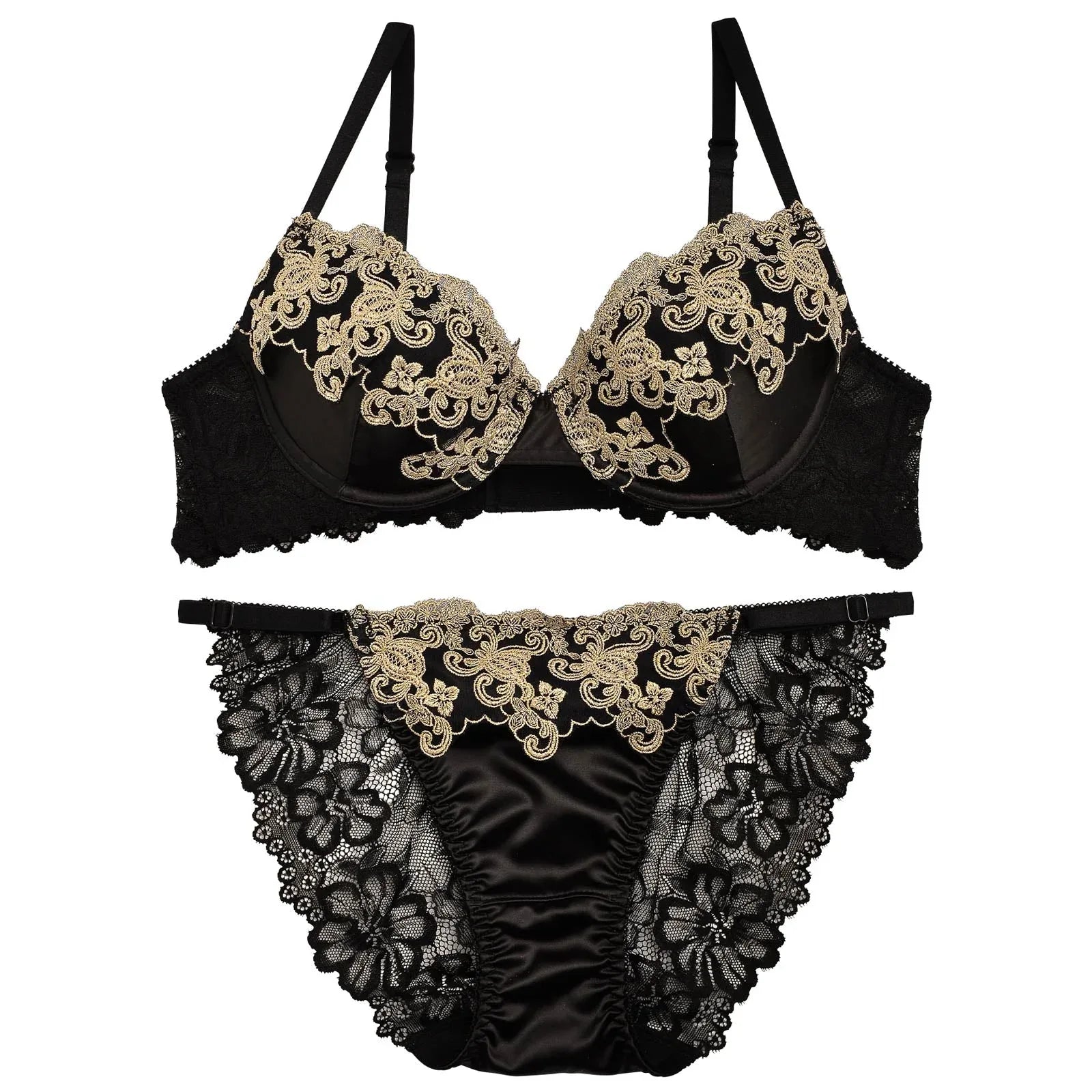 【Reinest】グロッシーダマスクフラワーブラジャー&バック透けフルバックショーツ - 【公式】247Lingerie