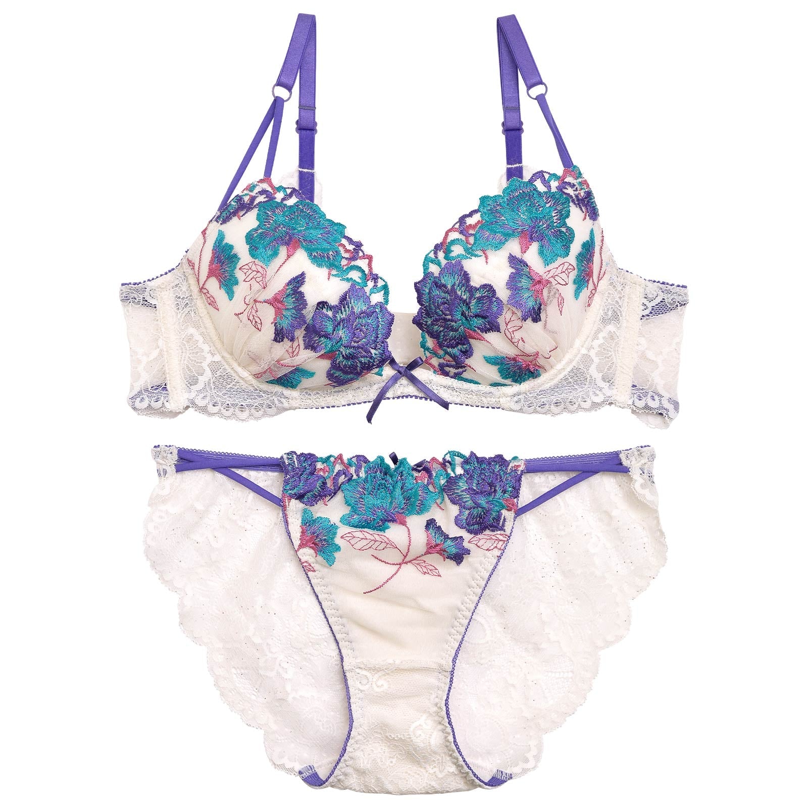 【Reinest】シュエットグラデーションフラワーブラジャー&バック透けフルバックショーツ