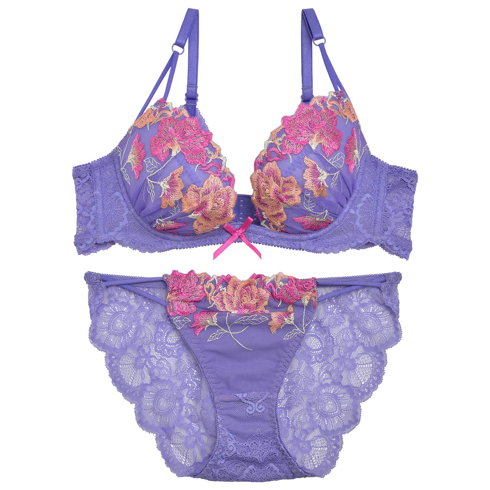 【Reinest】シュエットグラデーションフラワーブラジャー&バック透けフルバックショーツ