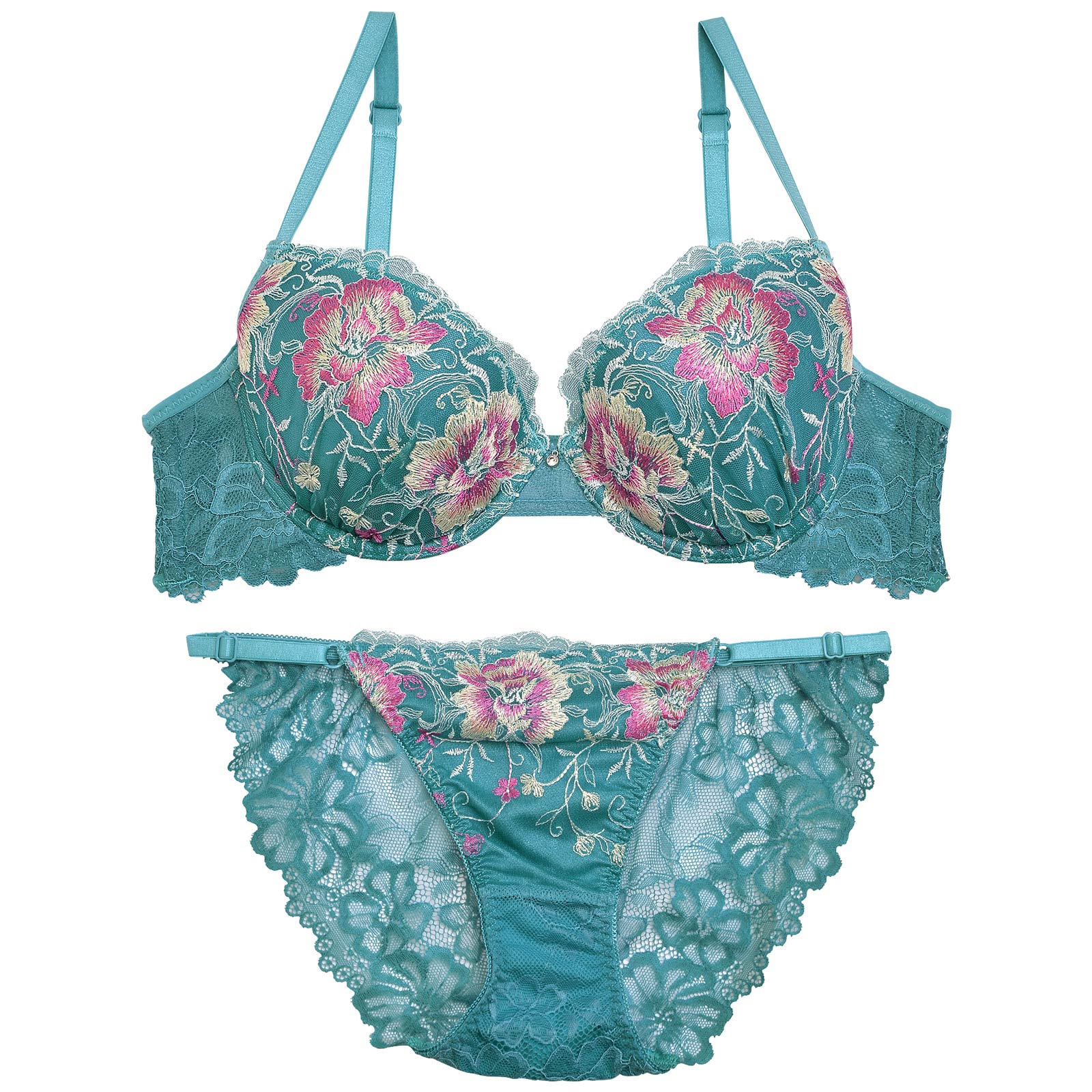 【Reinest】ディープフラワーエンブロイダリーブラジャー&バック透けフルバックショーツ