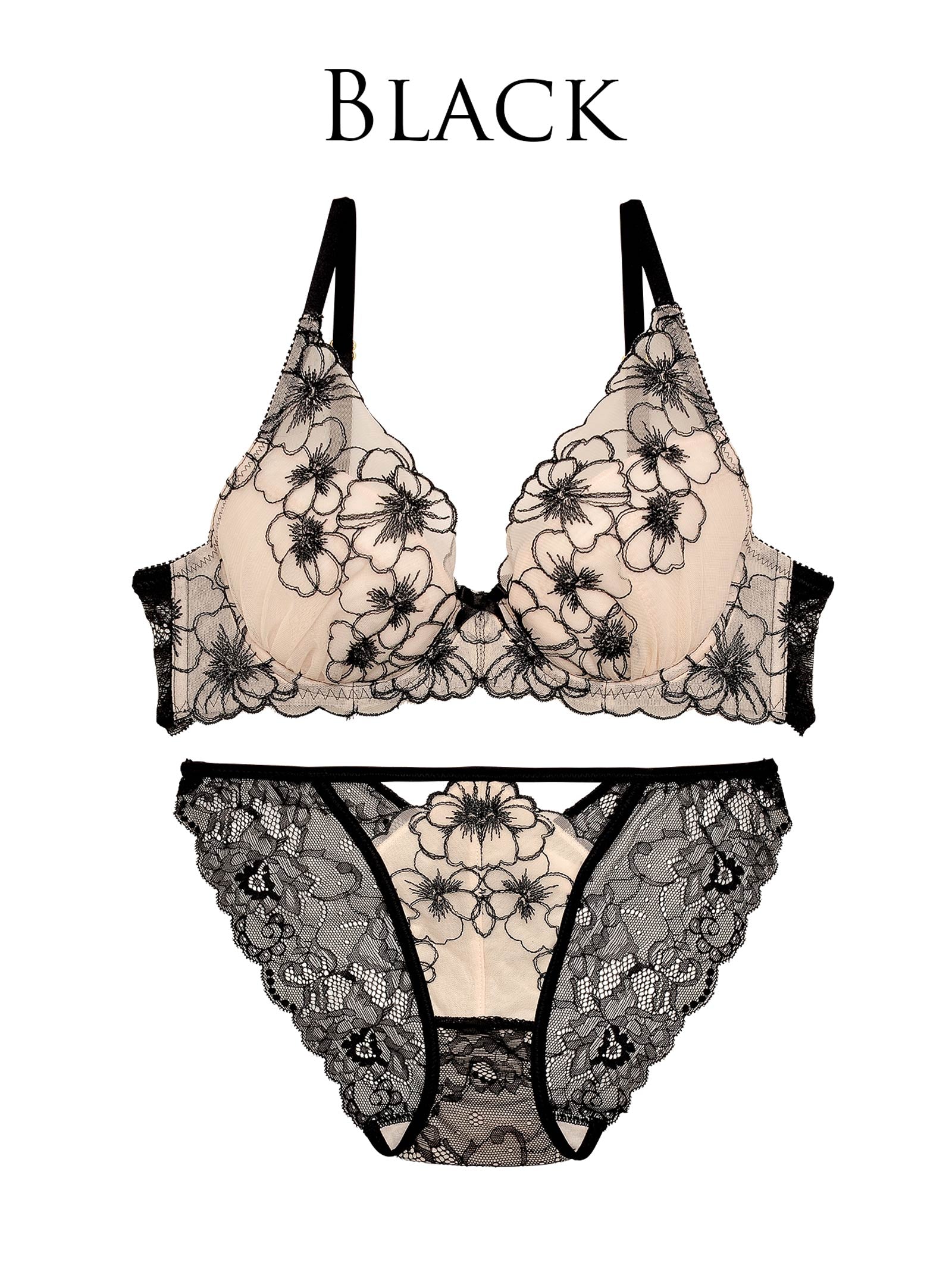 9/15新作【Reinest】ロマンスビオラエンブロイダリーブラジャー&バック透けフルバックショーツ