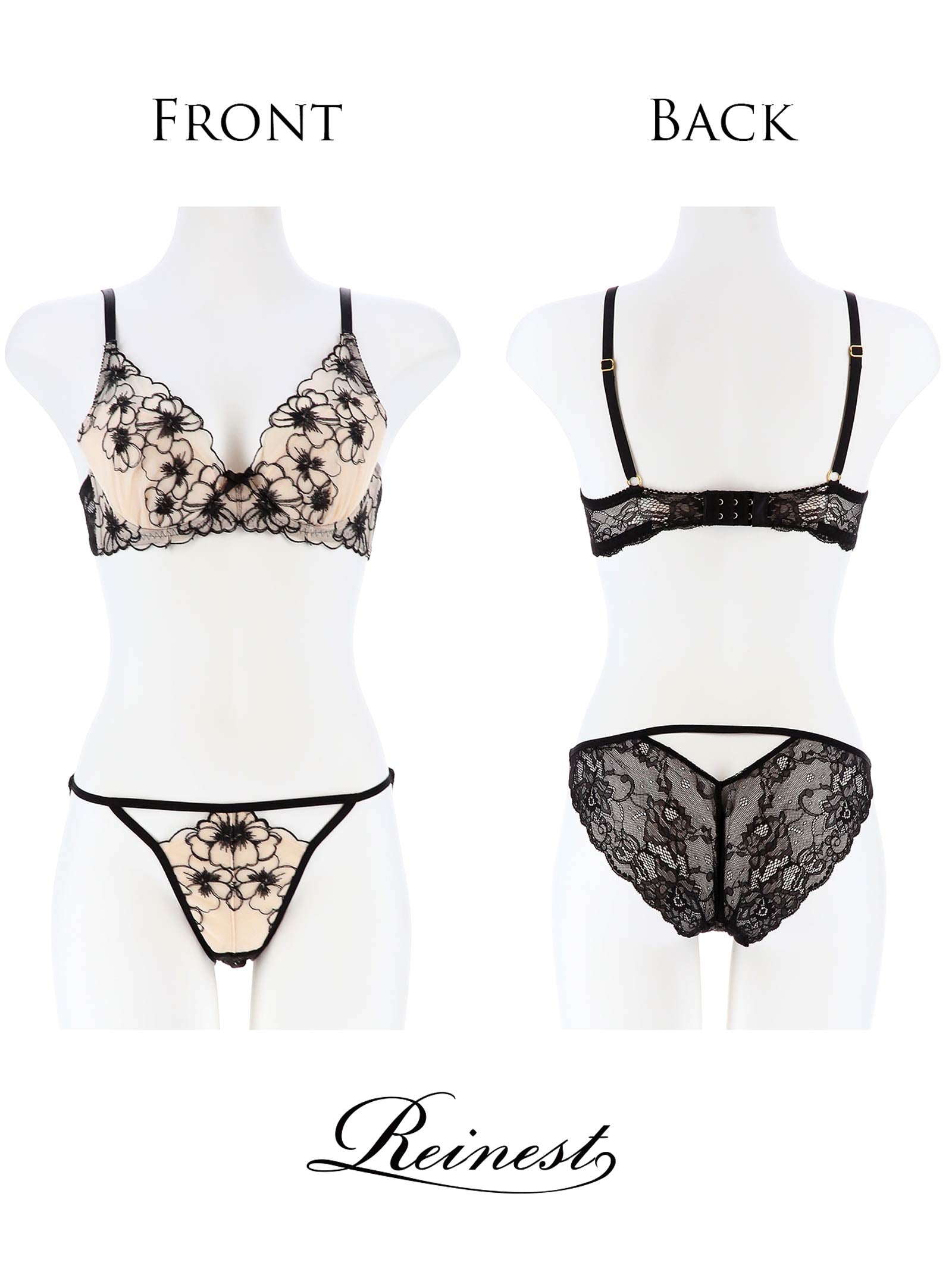 9/15新作【Reinest】ロマンスビオラエンブロイダリーブラジャー&バック透けフルバックショーツ