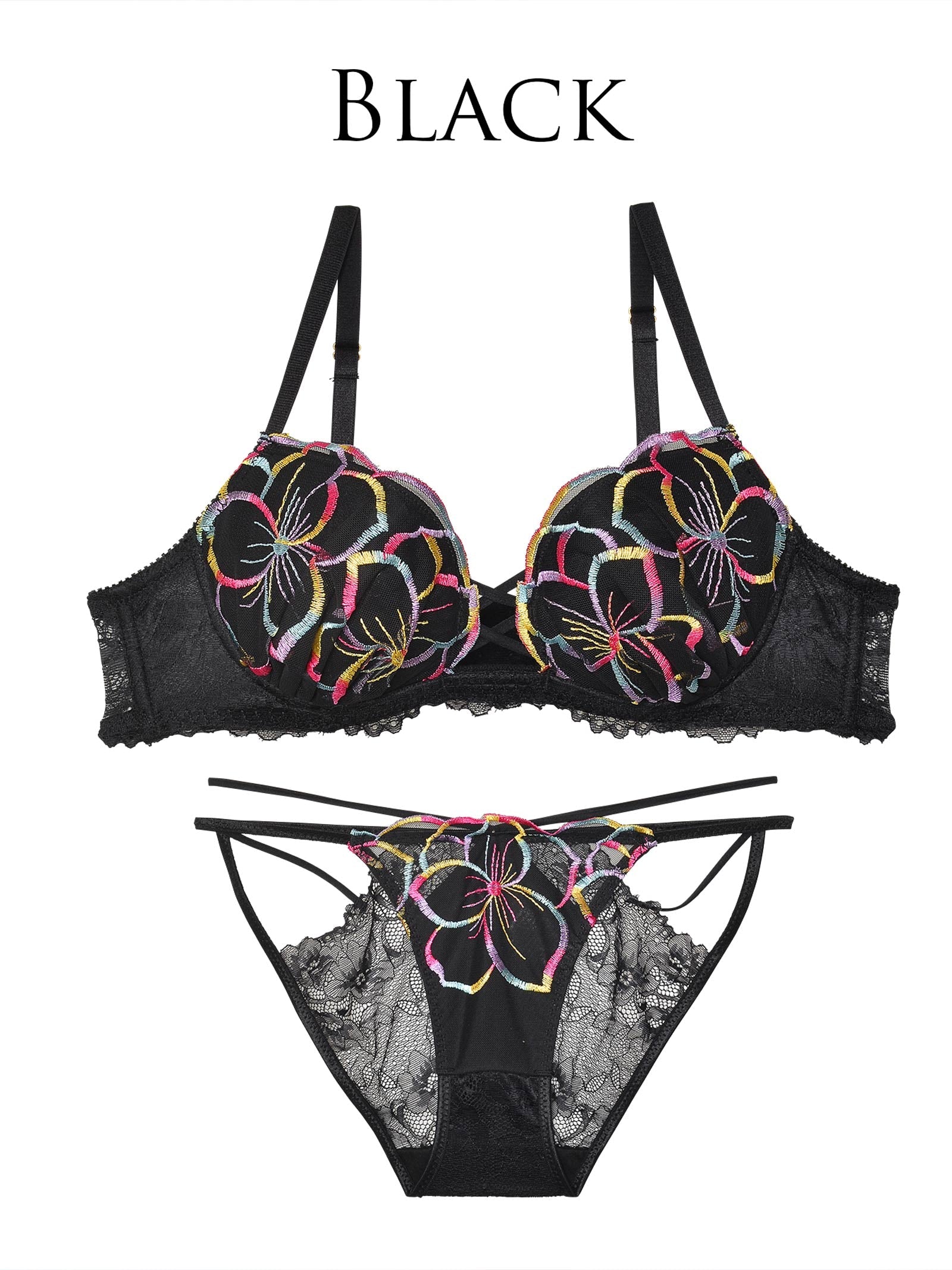 11/6新作!【Reinest】レースアップバイブラントフラワーブラジャー&バック透けフルバックショーツ