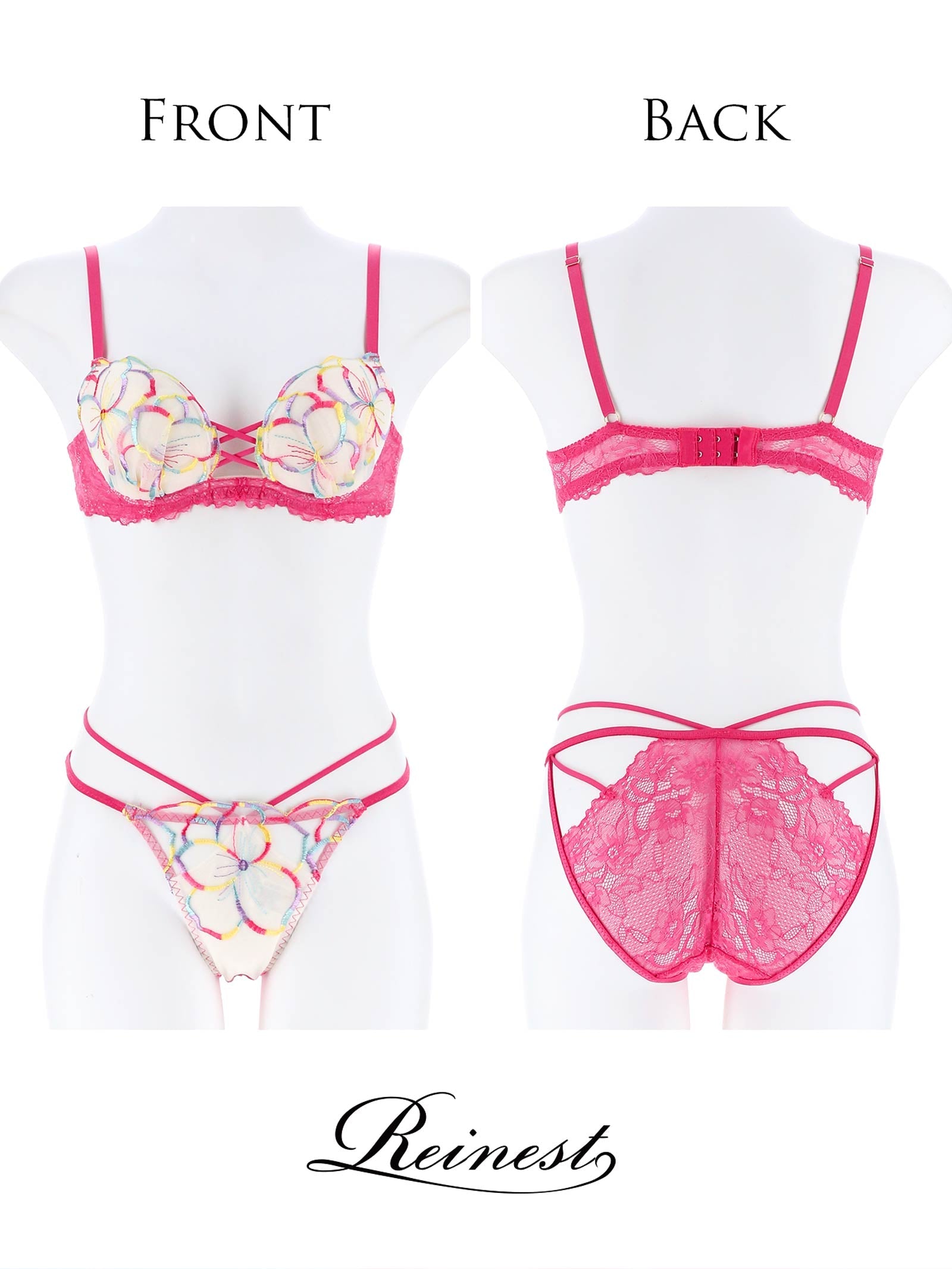 11/6新作!【Reinest】レースアップバイブラントフラワーブラジャー&バック透けフルバックショーツ