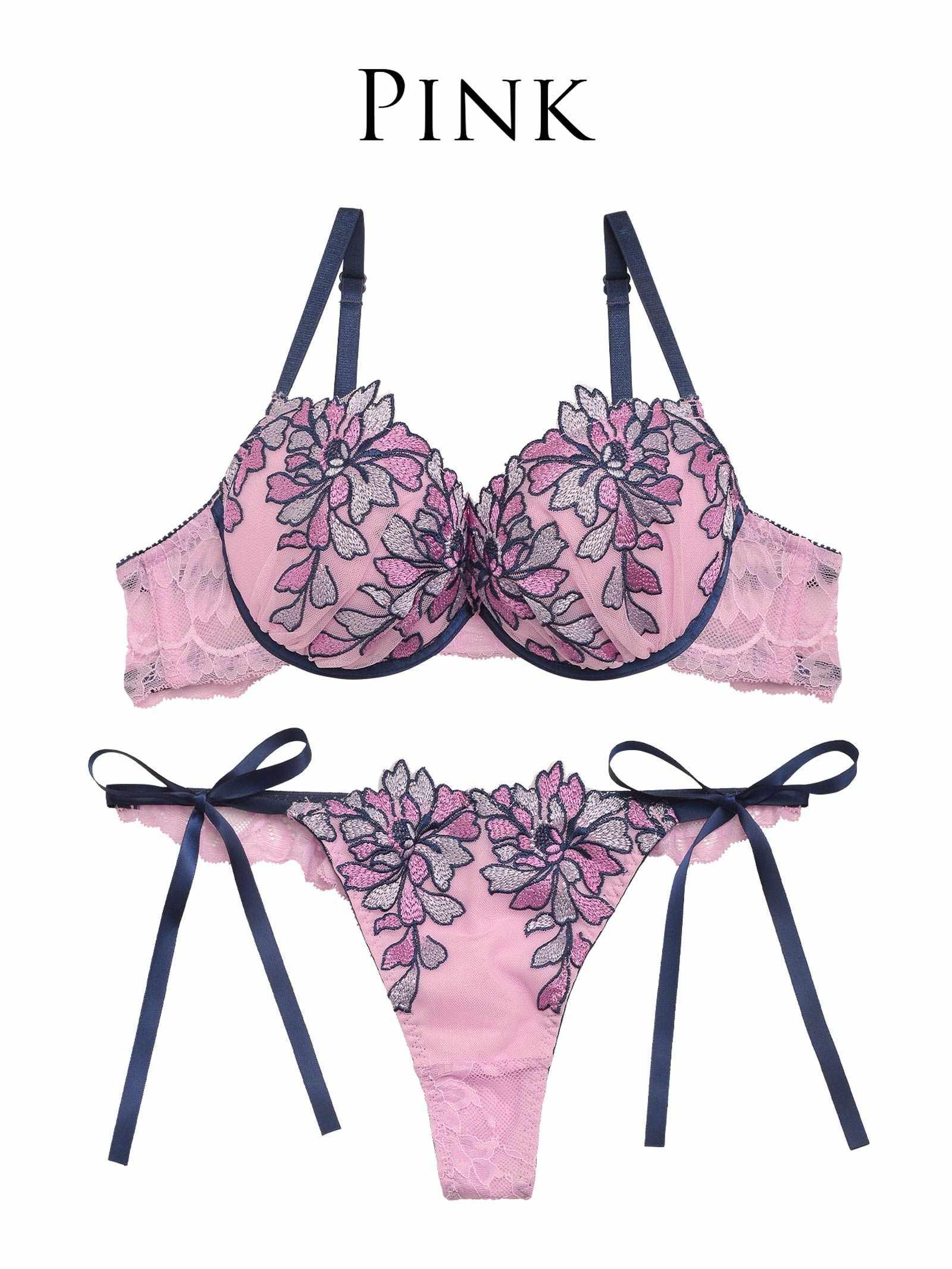 12/9新作!【Reinest】ブリリアントフラワーブラジャー&サイド紐バック透けTバックショーツ