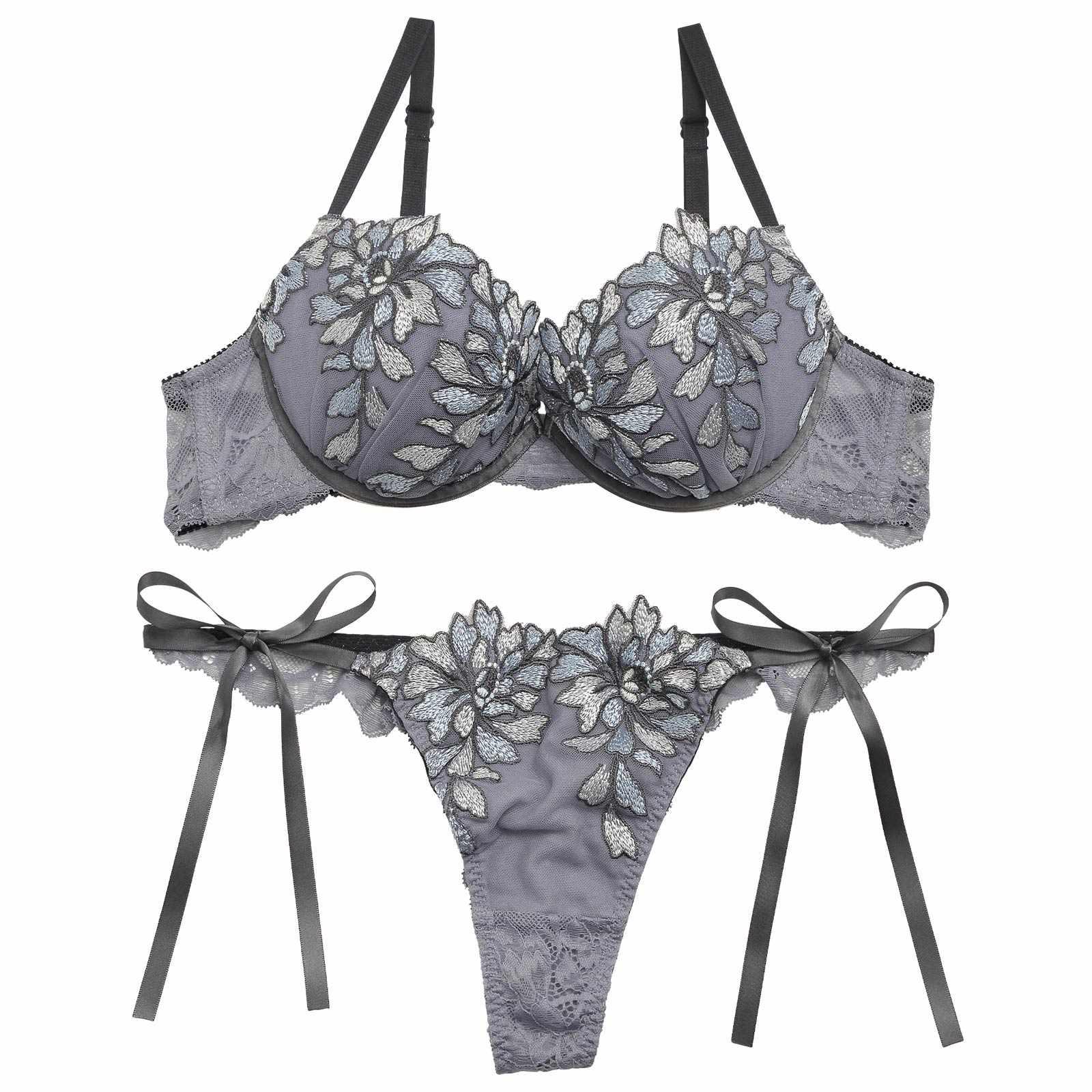 【Reinest】ブリリアントフラワーブラジャー&サイド紐バック透けTバックショーツ - 【公式】247Lingerie