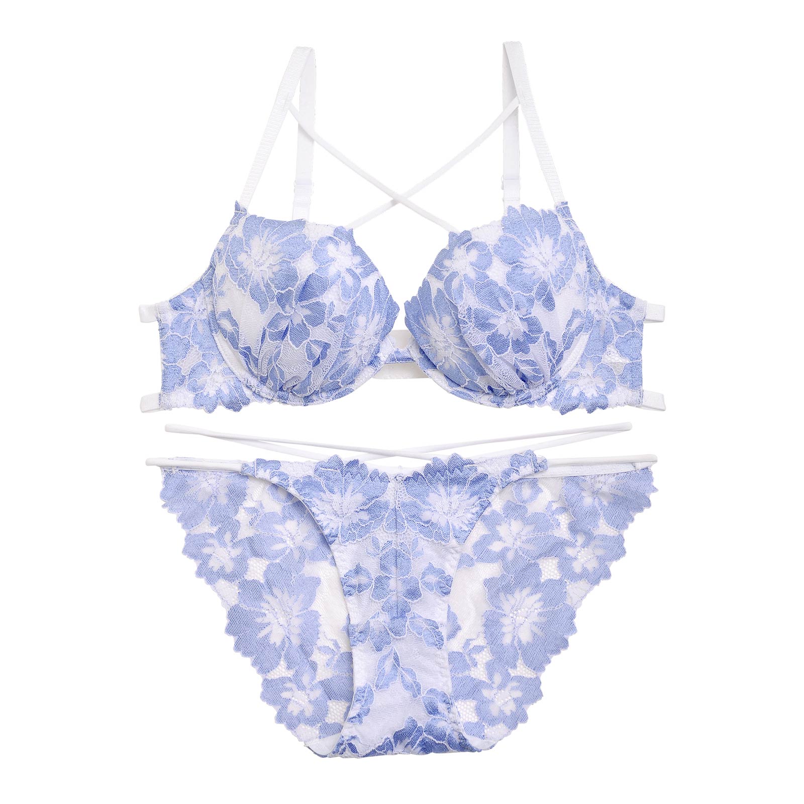 【Reinest】ファビュラスフラワーコードブラジャー&バック透けフルバックショーツ
