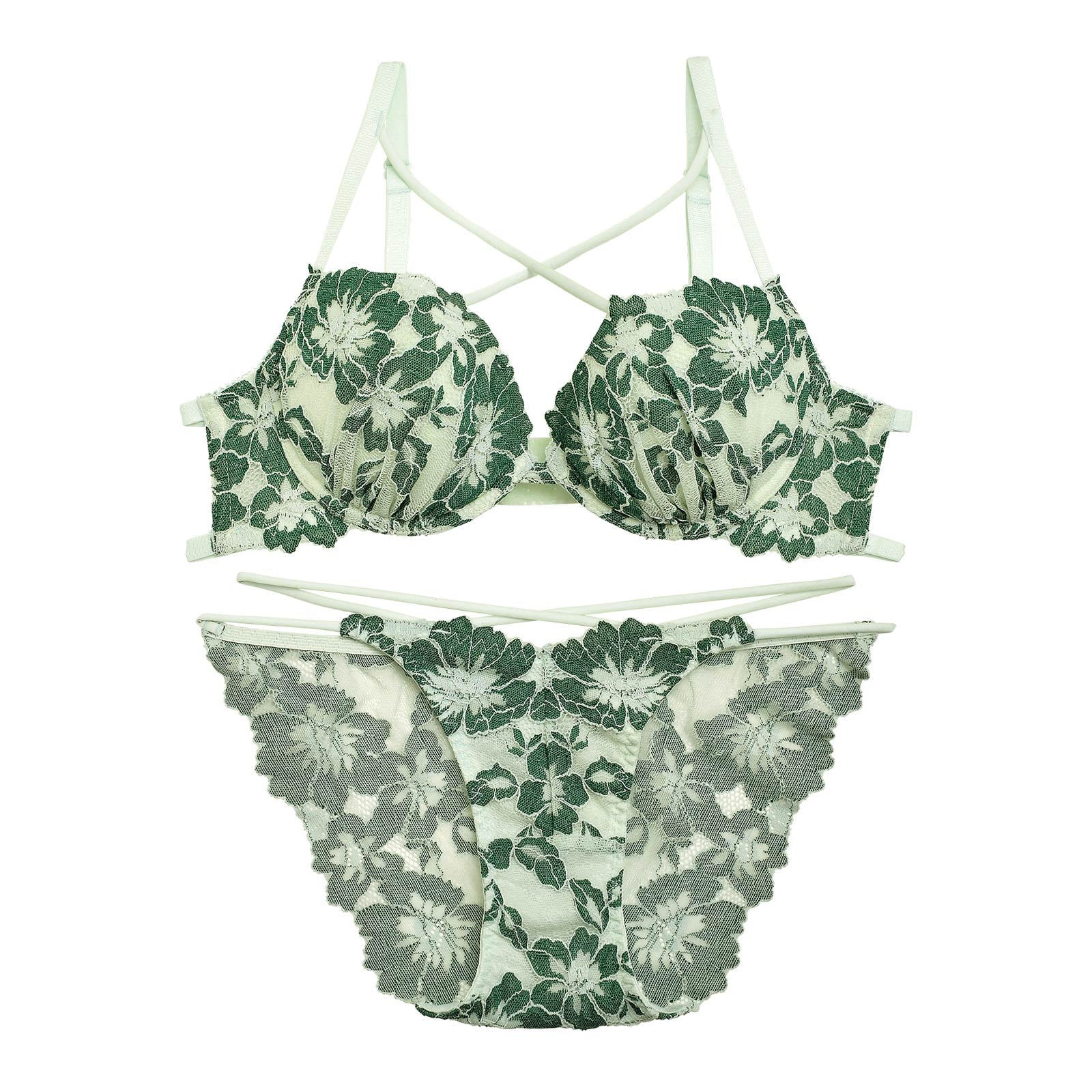 【Reinest】ファビュラスフラワーコードブラジャー&バック透けフルバックショーツ