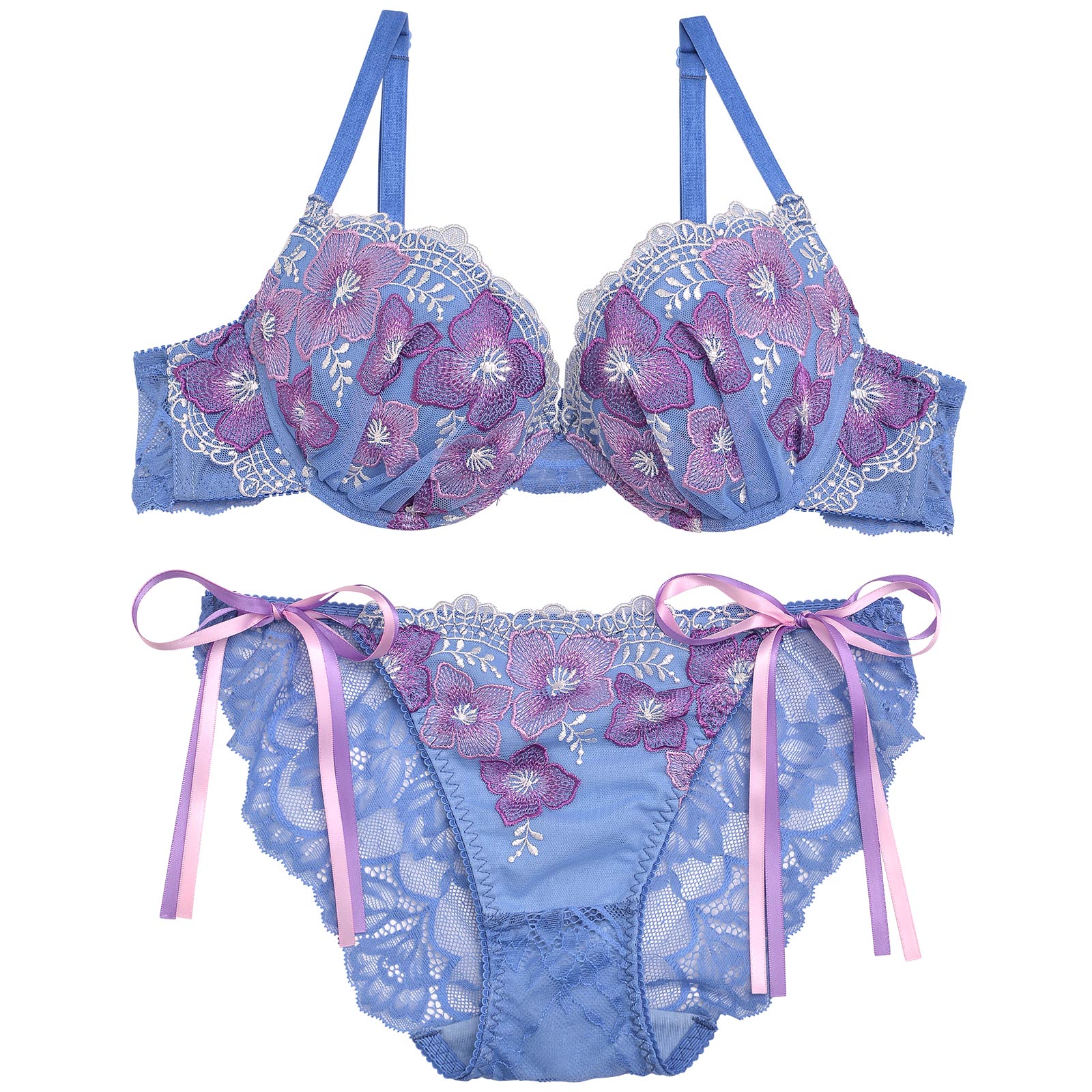 【Reinest】フレグラントベルフラワーブラジャー&サイド紐バック透けフルバックショーツ