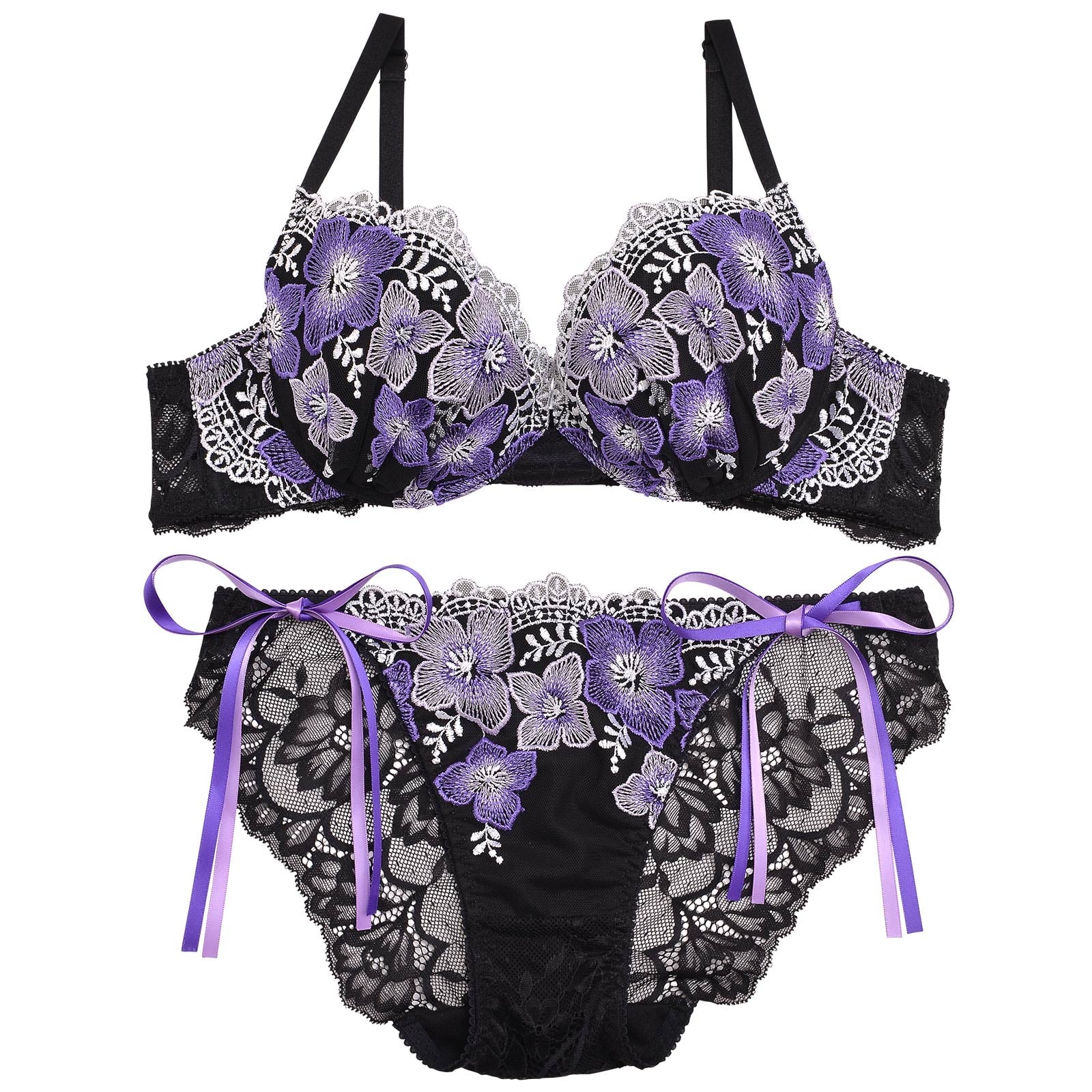 【Reinest】フレグラントベルフラワーブラジャー&サイド紐バック透けフルバックショーツ