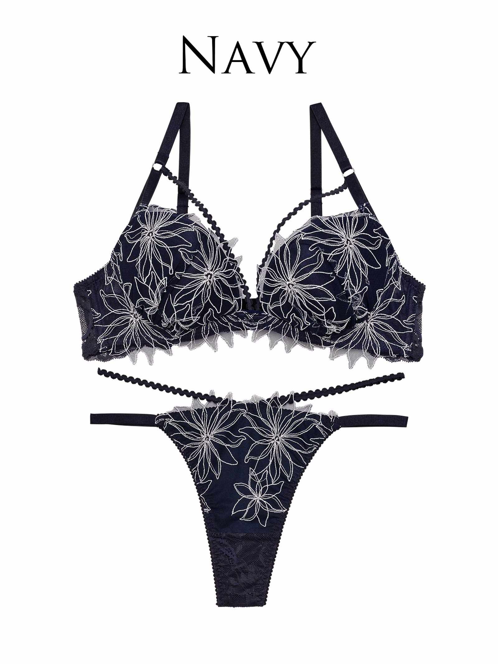 8/17新作!【Reinest】クリスタルフラワーストリングブラジャー&バック透けTバックショーツ