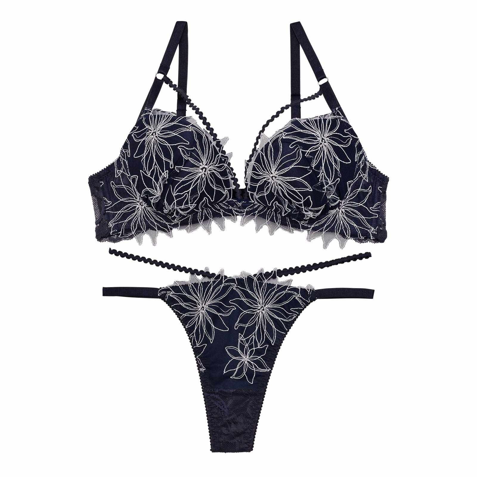 キムボラム着用【Reinest】クリスタルフラワーストリングブラジャー&バック透けTバックショーツ