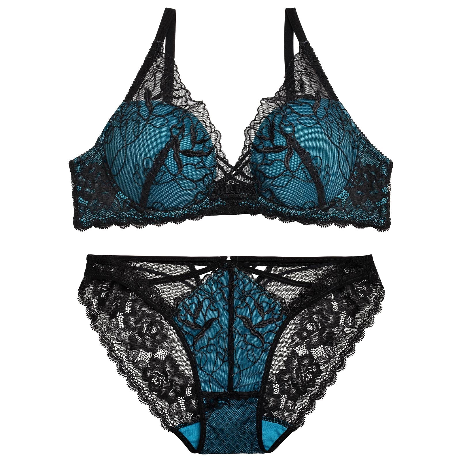 【Reinest】エレガンスシアーストリングブラジャー&バック透けフルバックショーツ