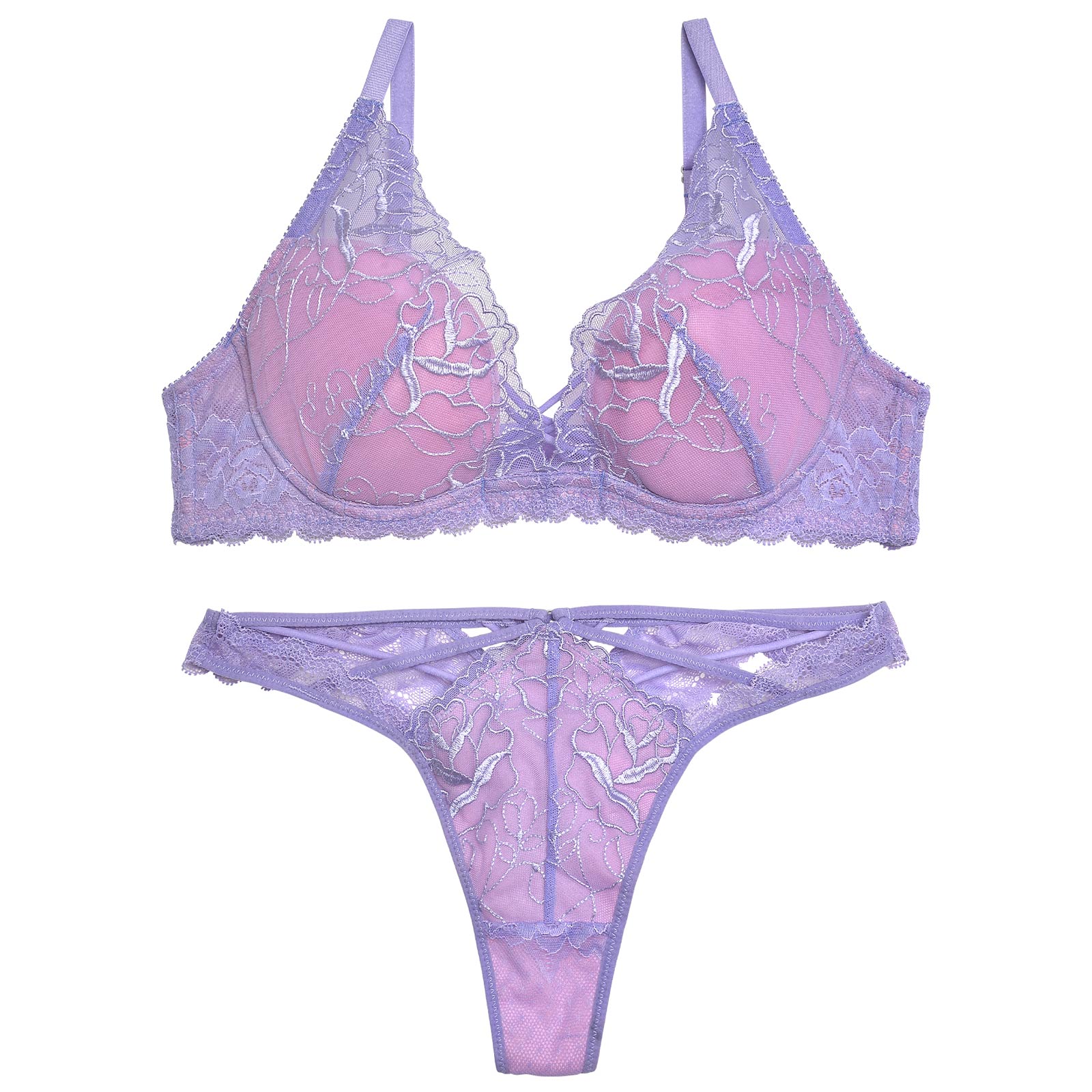 【Reinest】エレガンスシアーストリングブラジャー&バック透けTバックショーツ