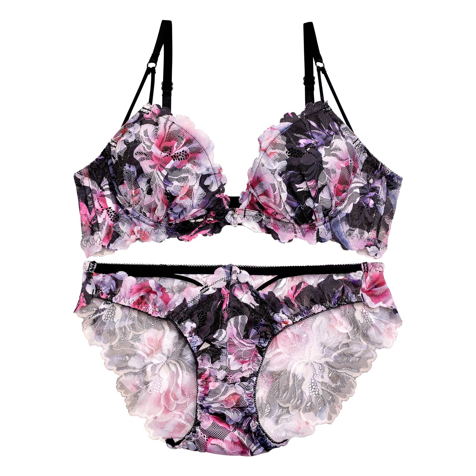 【永尾まりや着用】【Reinest】ドレッシーフラワーリッチブラジャー&バック透けフルバックショーツ - 【公式】247Lingerie