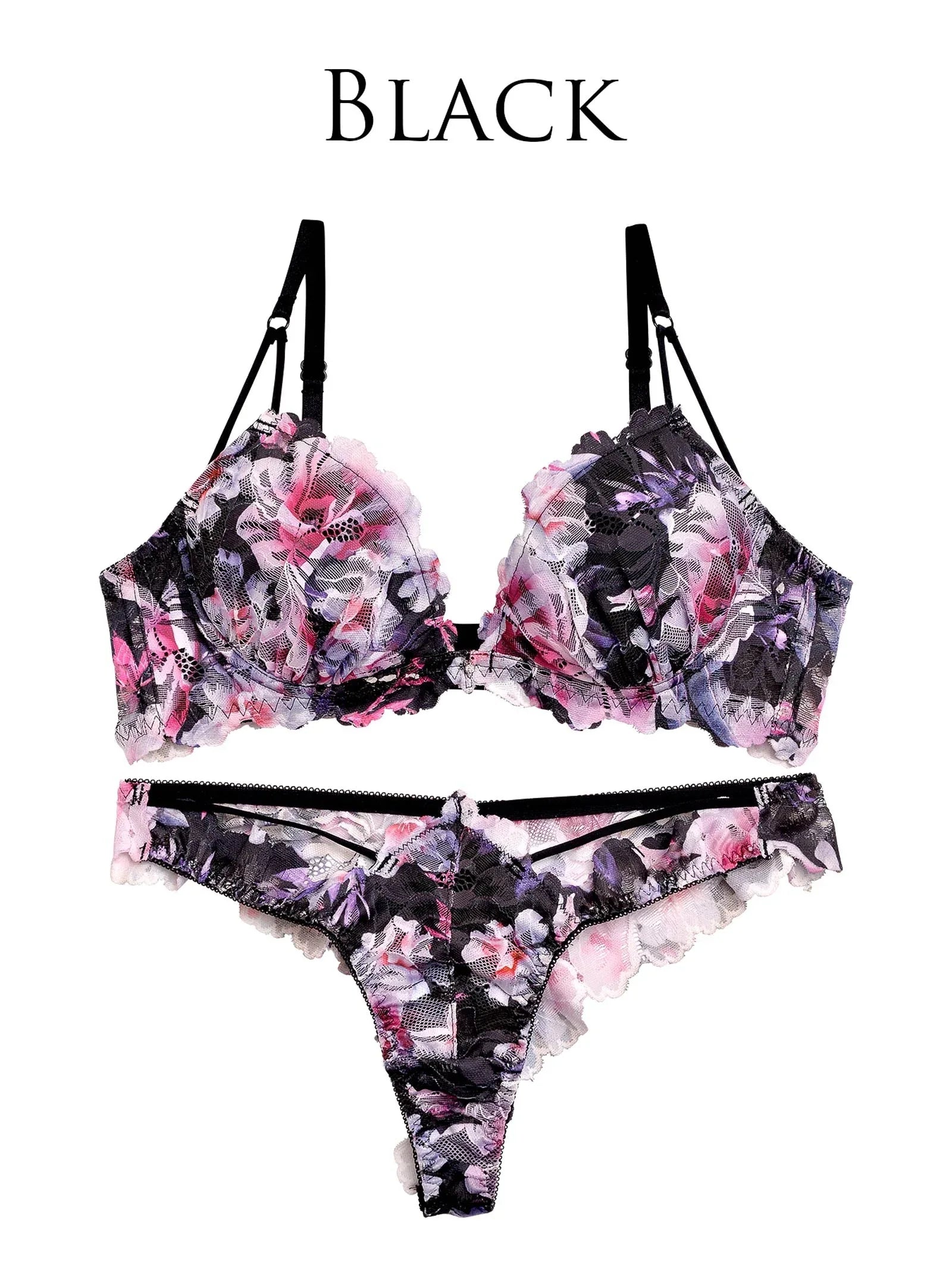 【永尾まりや着用】【Reinest】ドレッシーフラワーリッチブラジャー&バック透けTバックショーツ - 【公式】247Lingerie