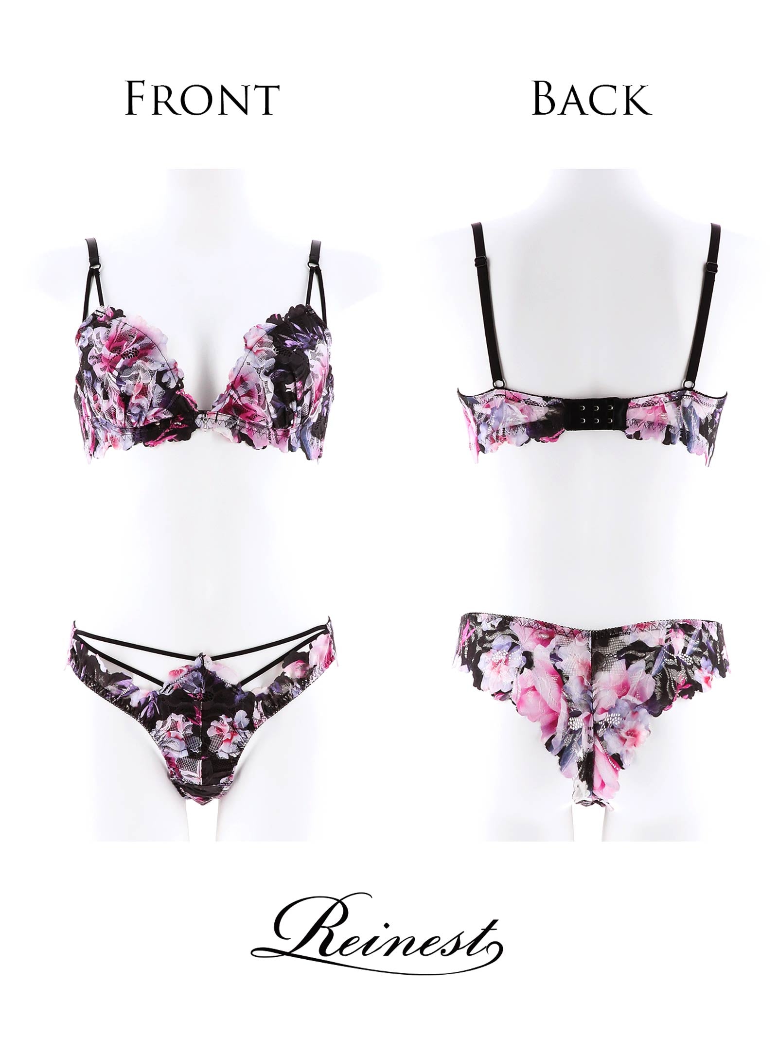 5/22新作!永尾まりや着用【Reinest】ドレッシーフラワーリッチブラジャー&バック透けTバックショーツ