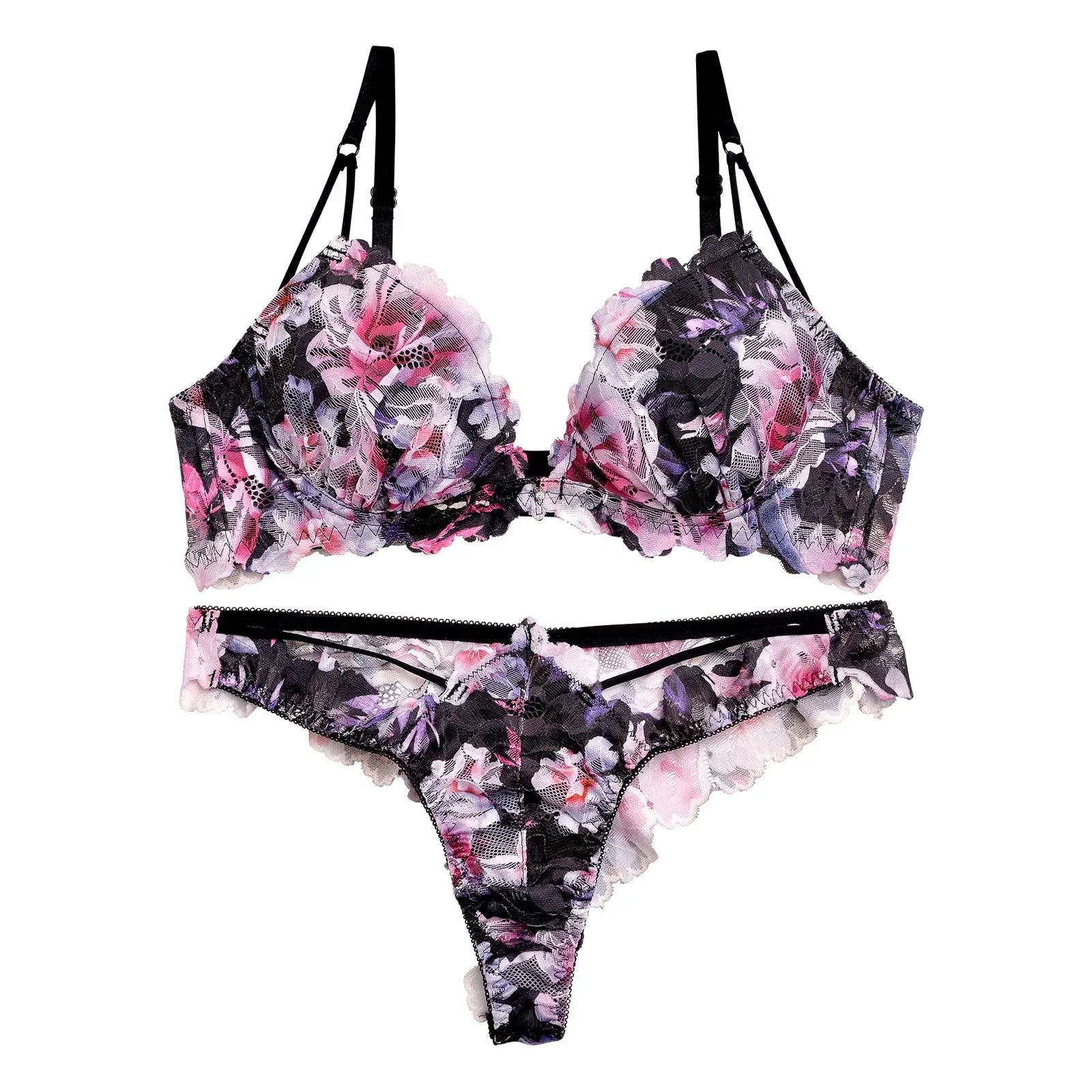 【永尾まりや着用】【Reinest】ドレッシーフラワーリッチブラジャー&バック透けTバックショーツ - 【公式】247Lingerie