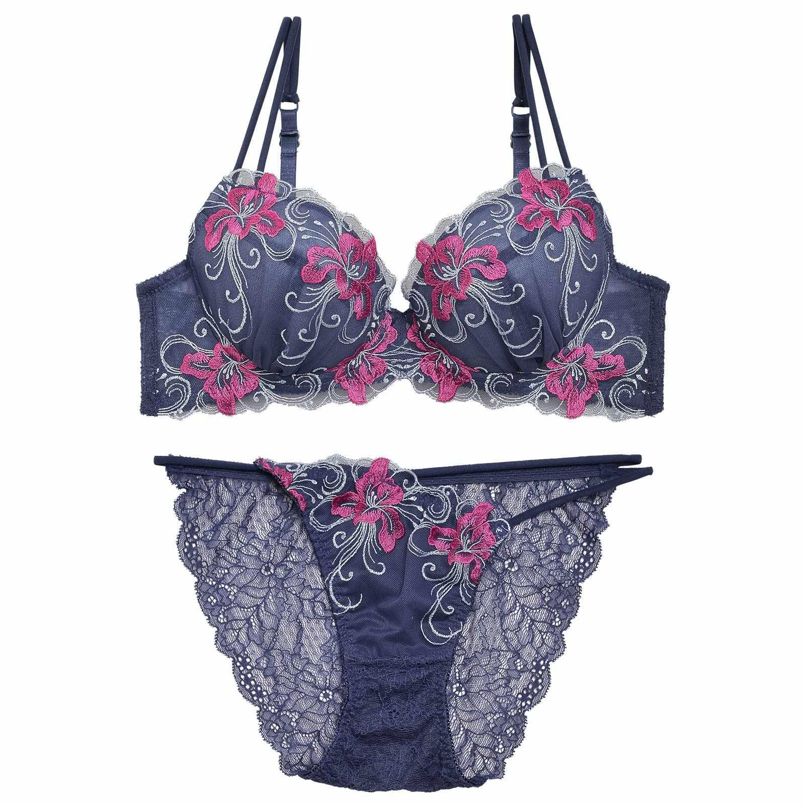 【Reinest】エスニックリリーエンブロイダリーブラジャー&バック透けフルバックショーツ - 【公式】247Lingerie