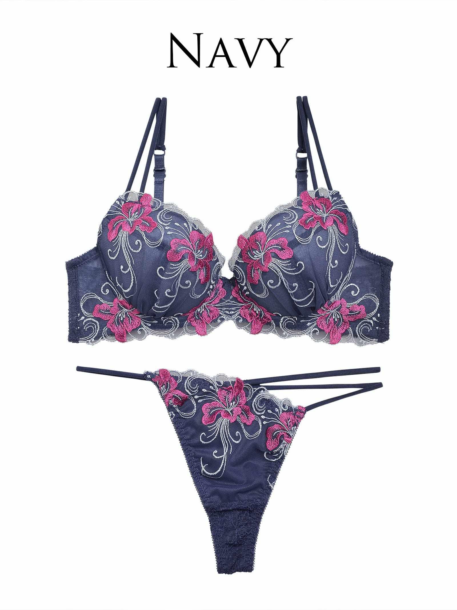 【Reinest】エスニックリリーエンブロイダリーブラジャー&バック透けTバックショーツ - 【公式】247Lingerie