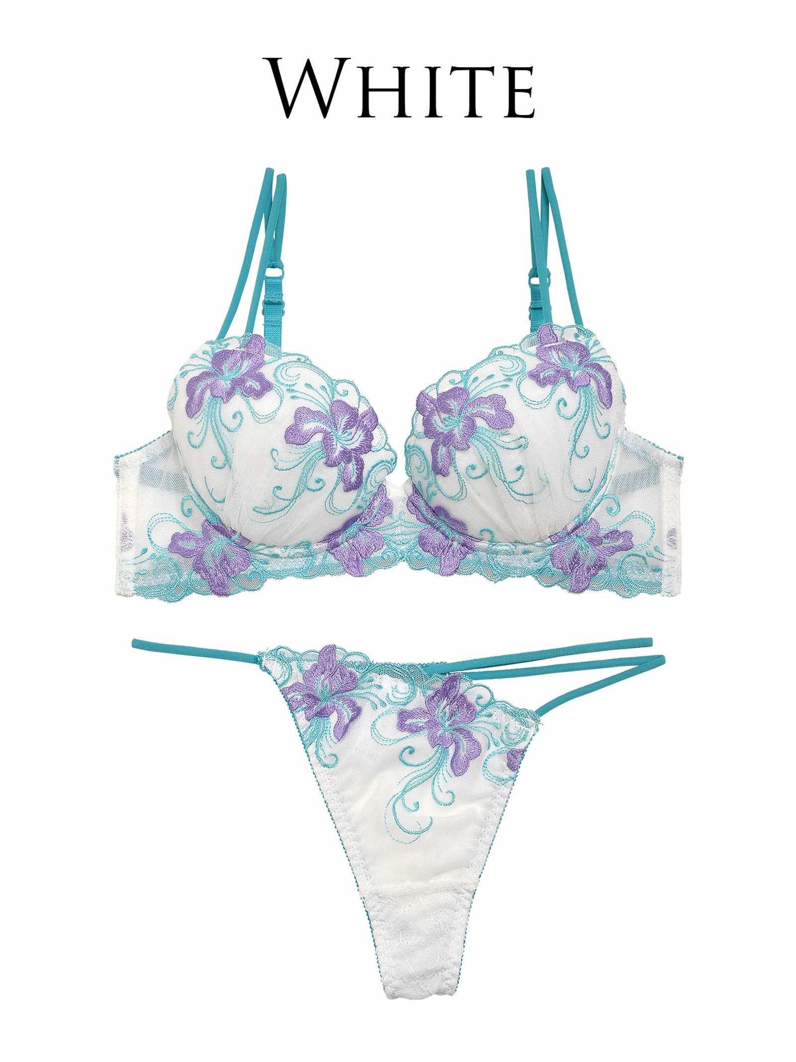 【Reinest】エスニックリリーエンブロイダリーブラジャー&バック透けTバックショーツ - 【公式】247Lingerie