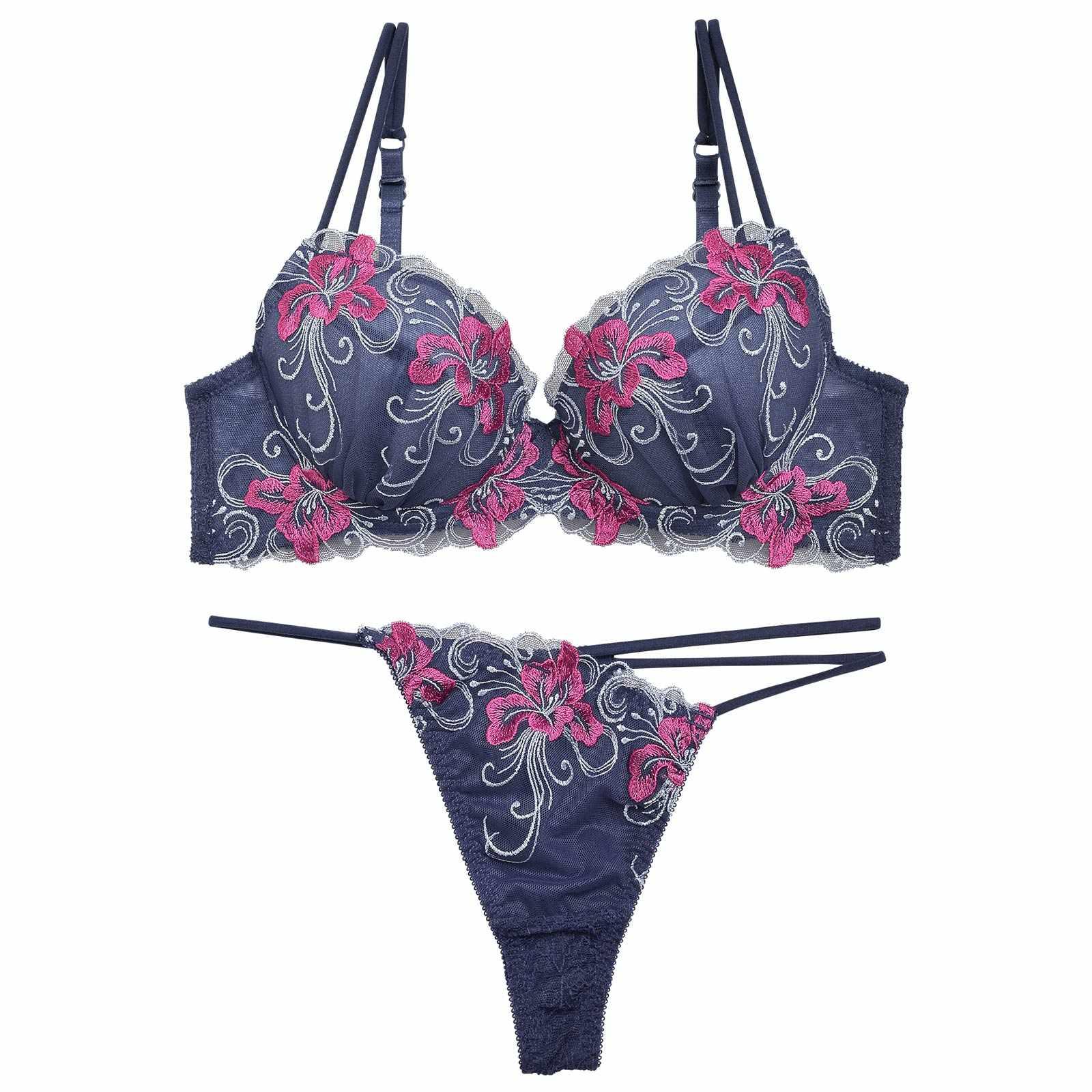 【Reinest】エスニックリリーエンブロイダリーブラジャー&バック透けTバックショーツ - 【公式】247Lingerie