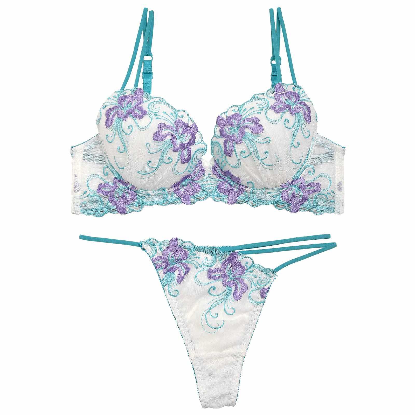 【Reinest】エスニックリリーエンブロイダリーブラジャー&バック透けTバックショーツ - 【公式】247Lingerie