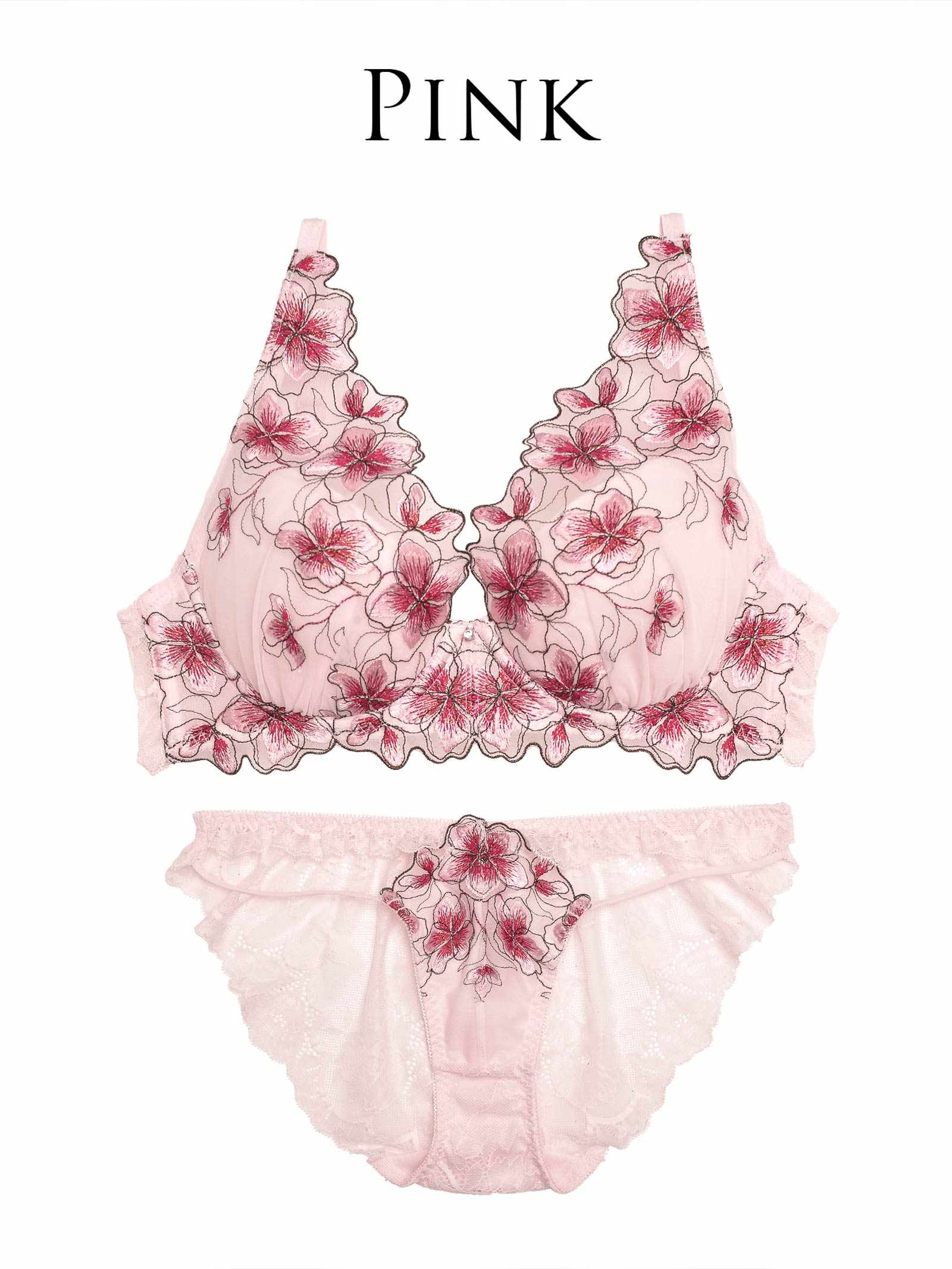 3/1新作!【Reinest】プルメリアエンブロイダリーブラジャー&バック透けフルバックショーツ