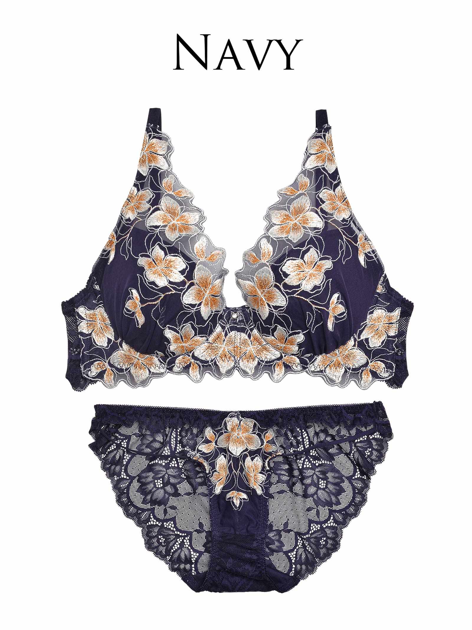 3/1新作!【Reinest】プルメリアエンブロイダリーブラジャー&バック透けフルバックショーツ