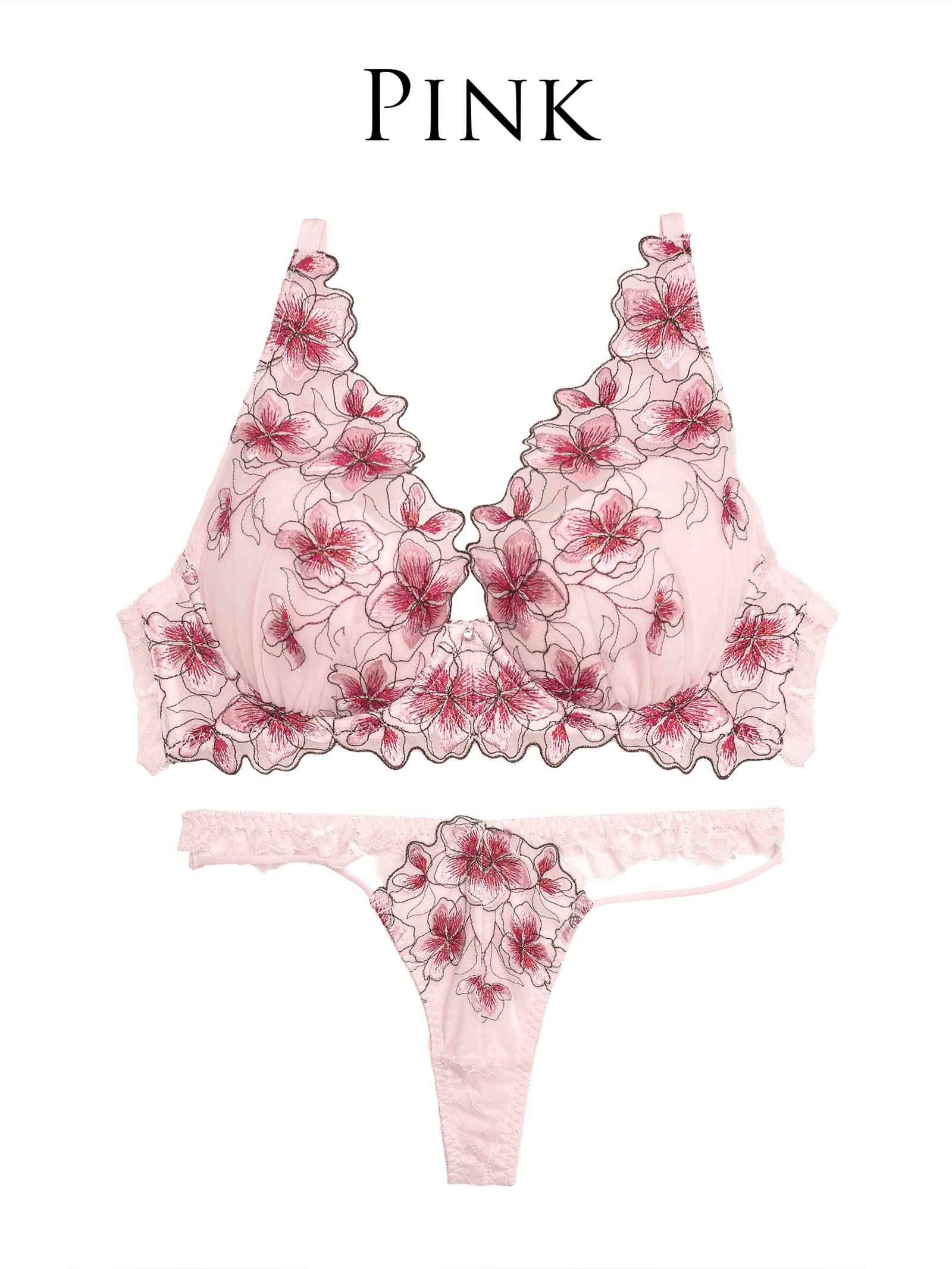 3/1新作!【Reinest】プルメリアエンブロイダリーブラジャー&バック透けフルバックショーツ