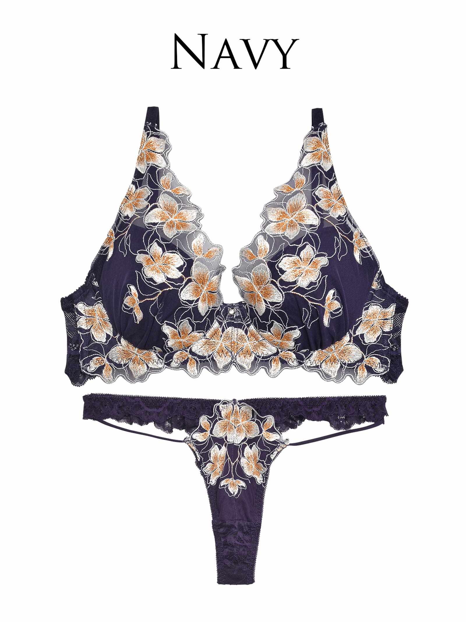 3/1新作!【Reinest】プルメリアエンブロイダリーブラジャー&バック透けフルバックショーツ