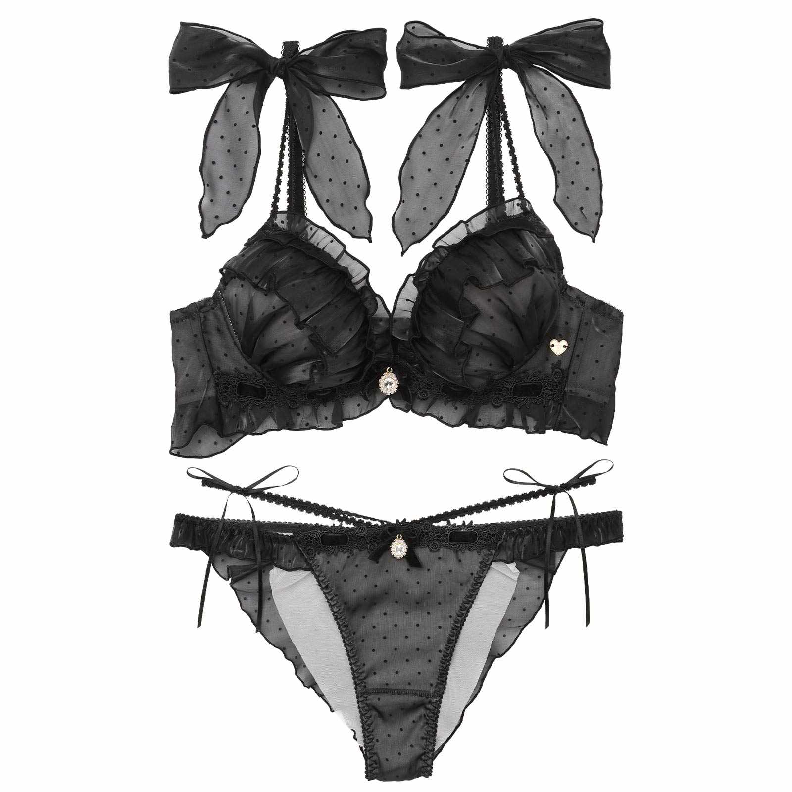 【明日花キララプロデュース/WhipBunny】Flocky Dot Girly Bra&Shorts / フロッキードットガーリーブラ＆ショーツ