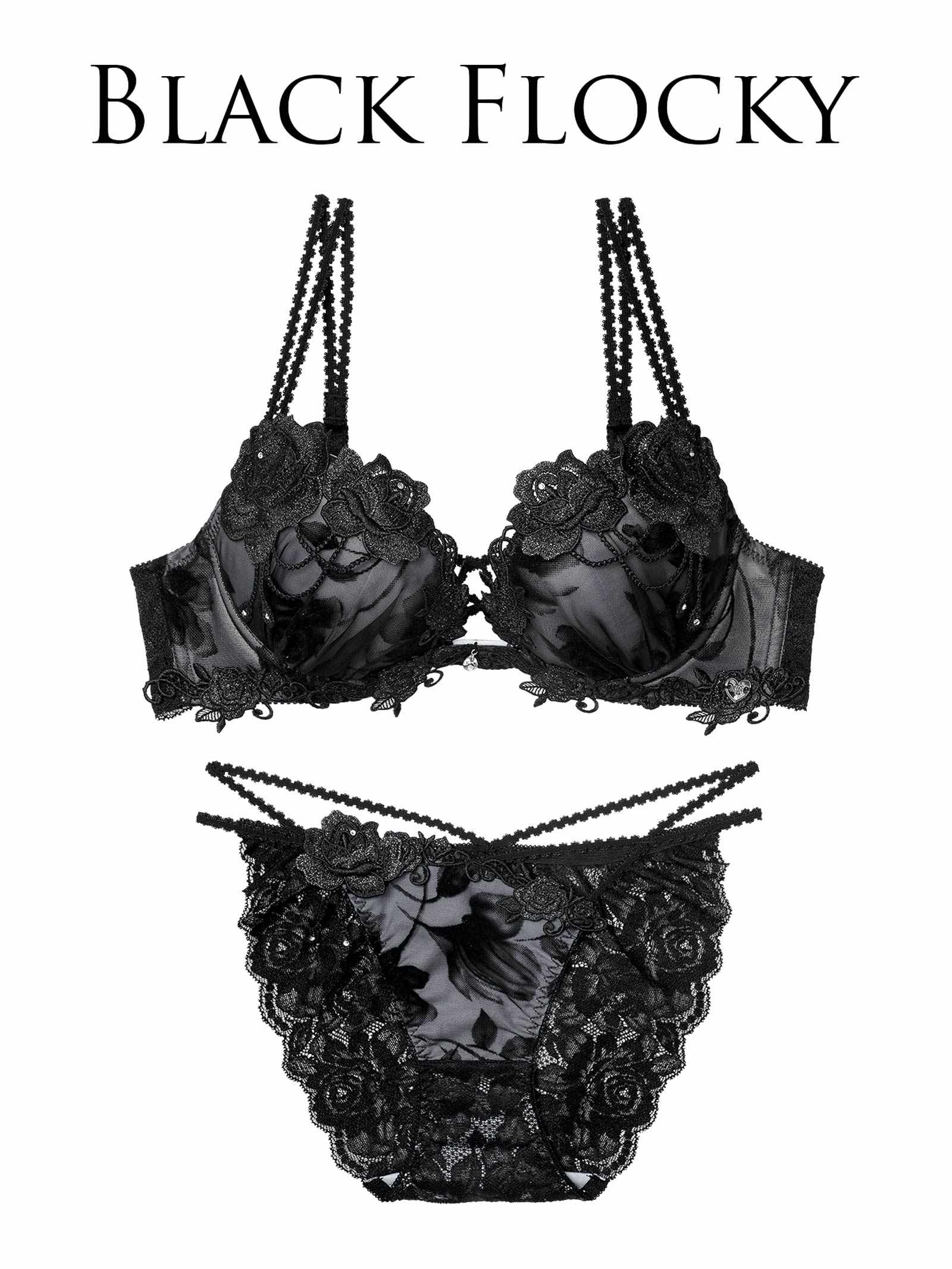 【明日花キララプロデュース/WhipBunny】Noble Flocky Rose Bra&Shorts / ノーブルフロッキーローズブラ＆ショーツ