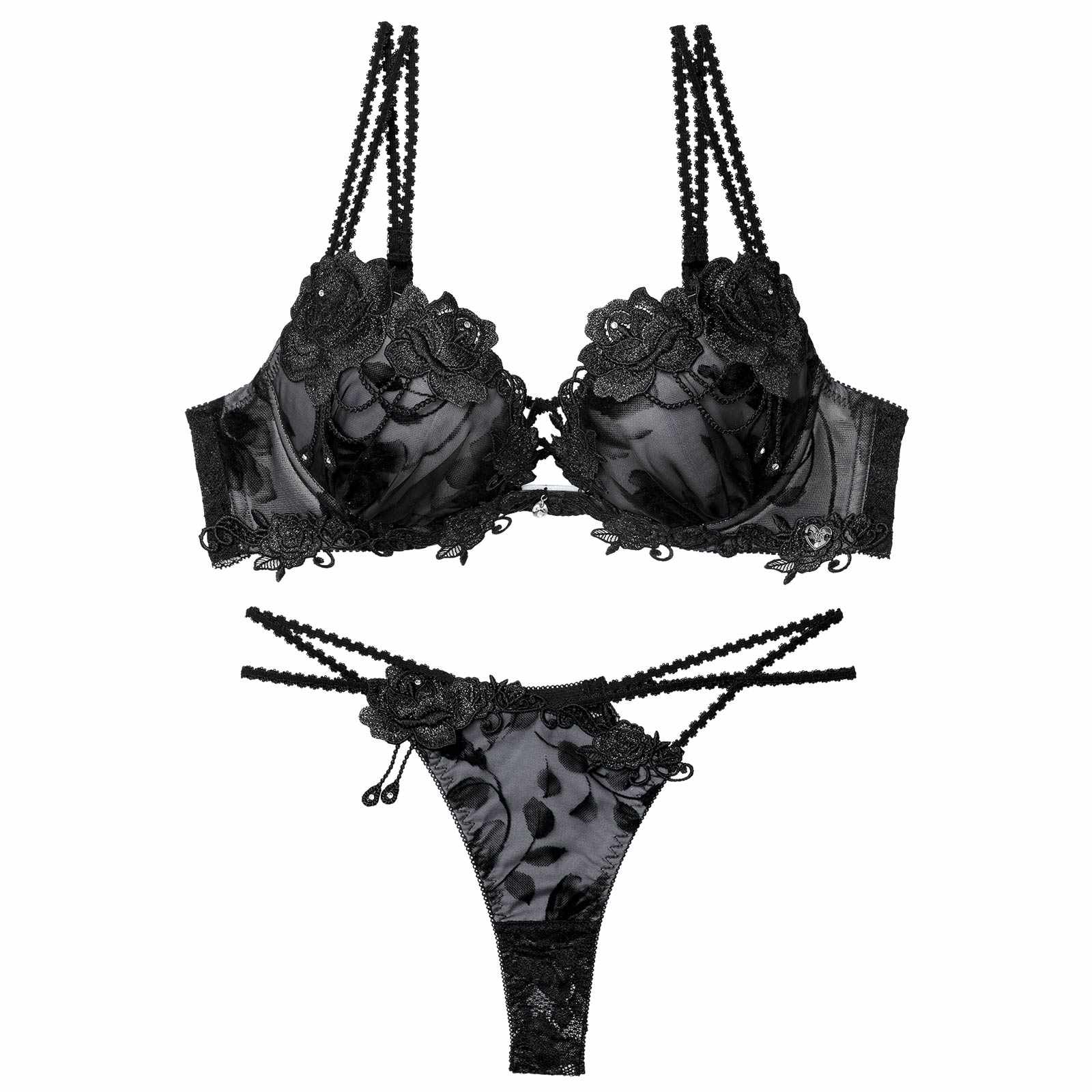 10/24新作!【明日花キララプロデュース/WhipBunny】Noble Flocky Rose Bra&T-back / ノーブルフロッキーローズブラ＆Tバック