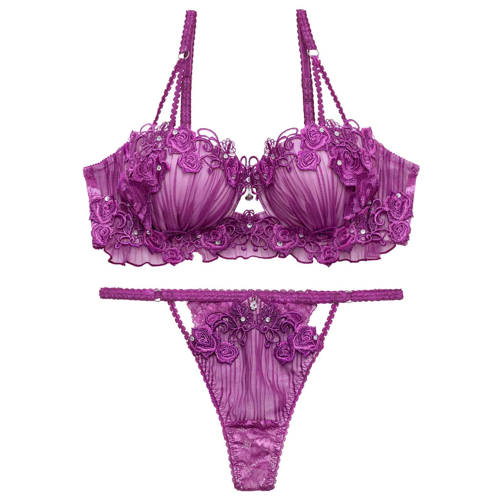 7/17新作!【明日花キララプロデュース/WhipBunny】Sheer Pleats Rose Bra&T-back / シアープリーツローズブラ＆Tバック