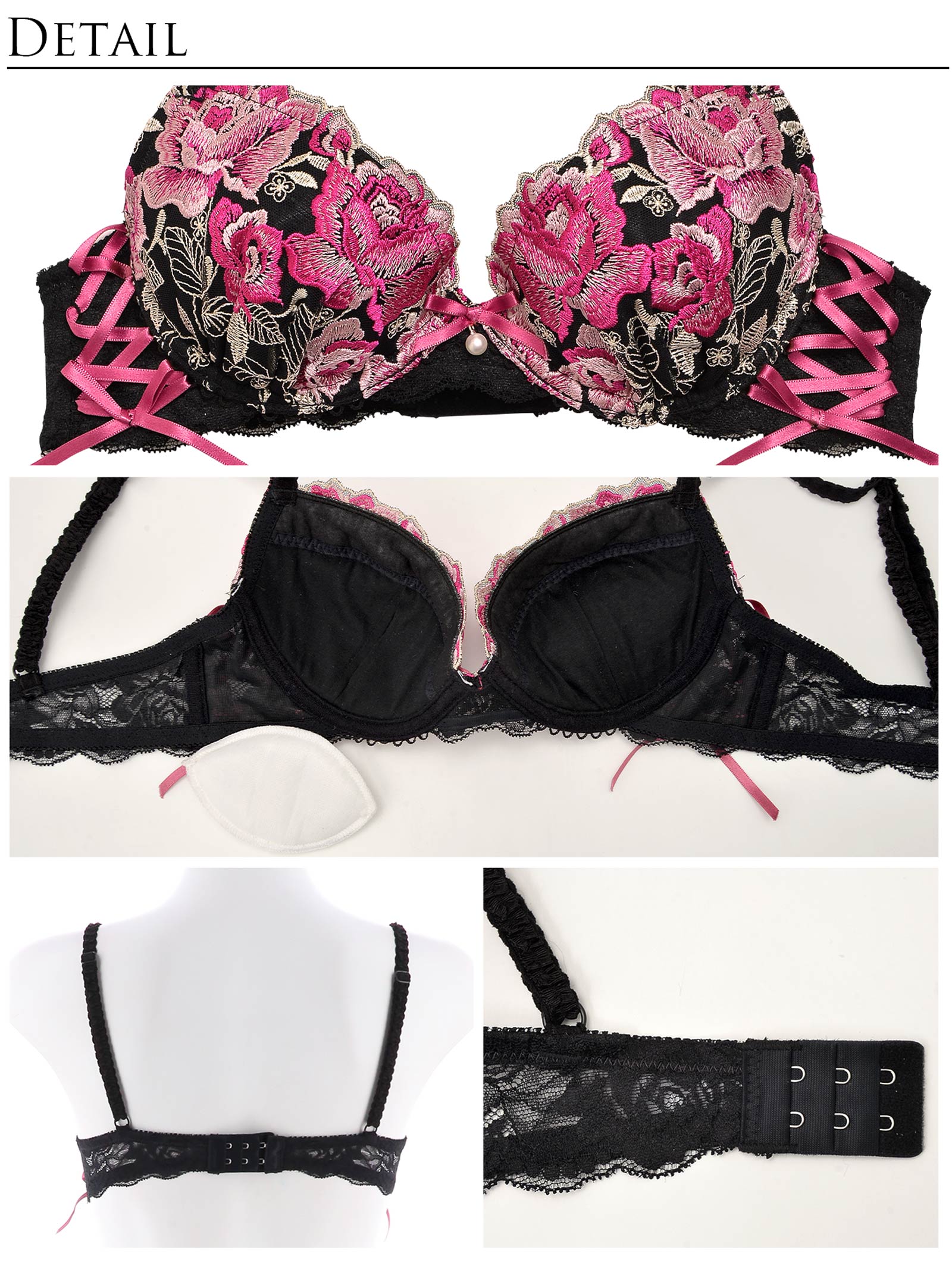 【明日花キララプロデュース/WhipBunny】Lace Up Fancy Rose Bra&Shorts / Black レースアップファンシーローズブラ＆ショーツ / ブラック