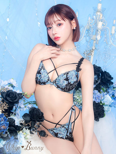 【明日花キララプロデュース/WhipBunny】Shimmering Peony Bra&T-back/Black シマリングピオニーブラ＆Tバック / ブラック