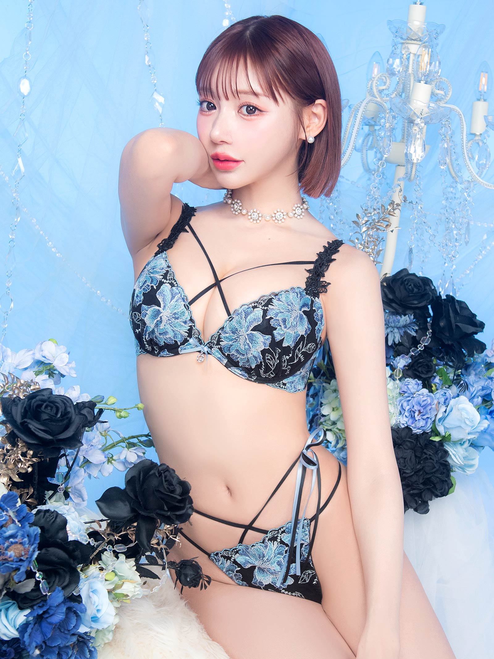 1/31新作!【明日花キララプロデュース/WhipBunny】Shimmering Peony Bra&T-back/Black  シマリングピオニーブラ＆Tバック / ブラック