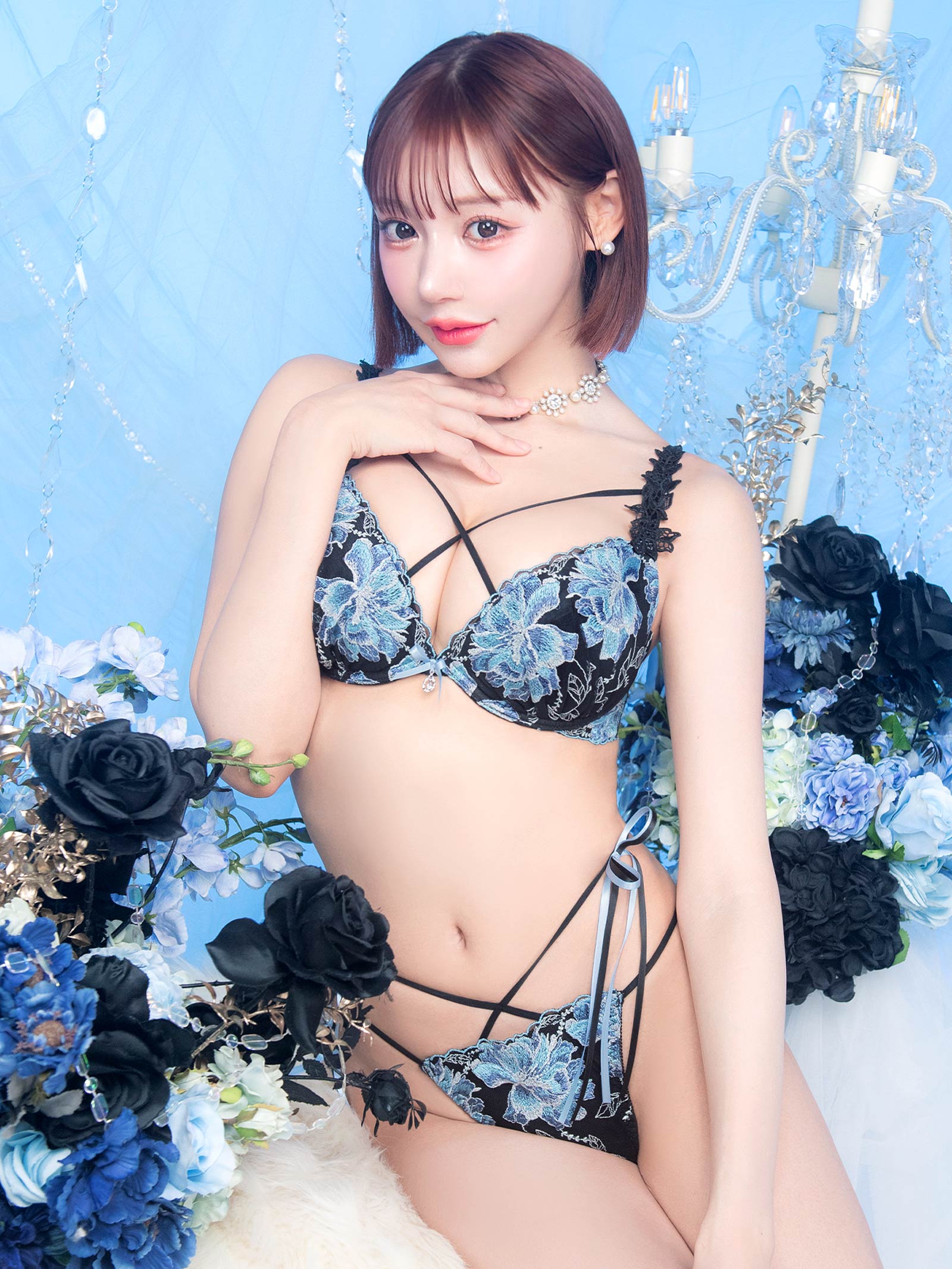 【明日花キララプロデュース/WhipBunny】Shimmering Peony Bra&T-back/Black シマリングピオニーブラ＆Tバック / ブラック