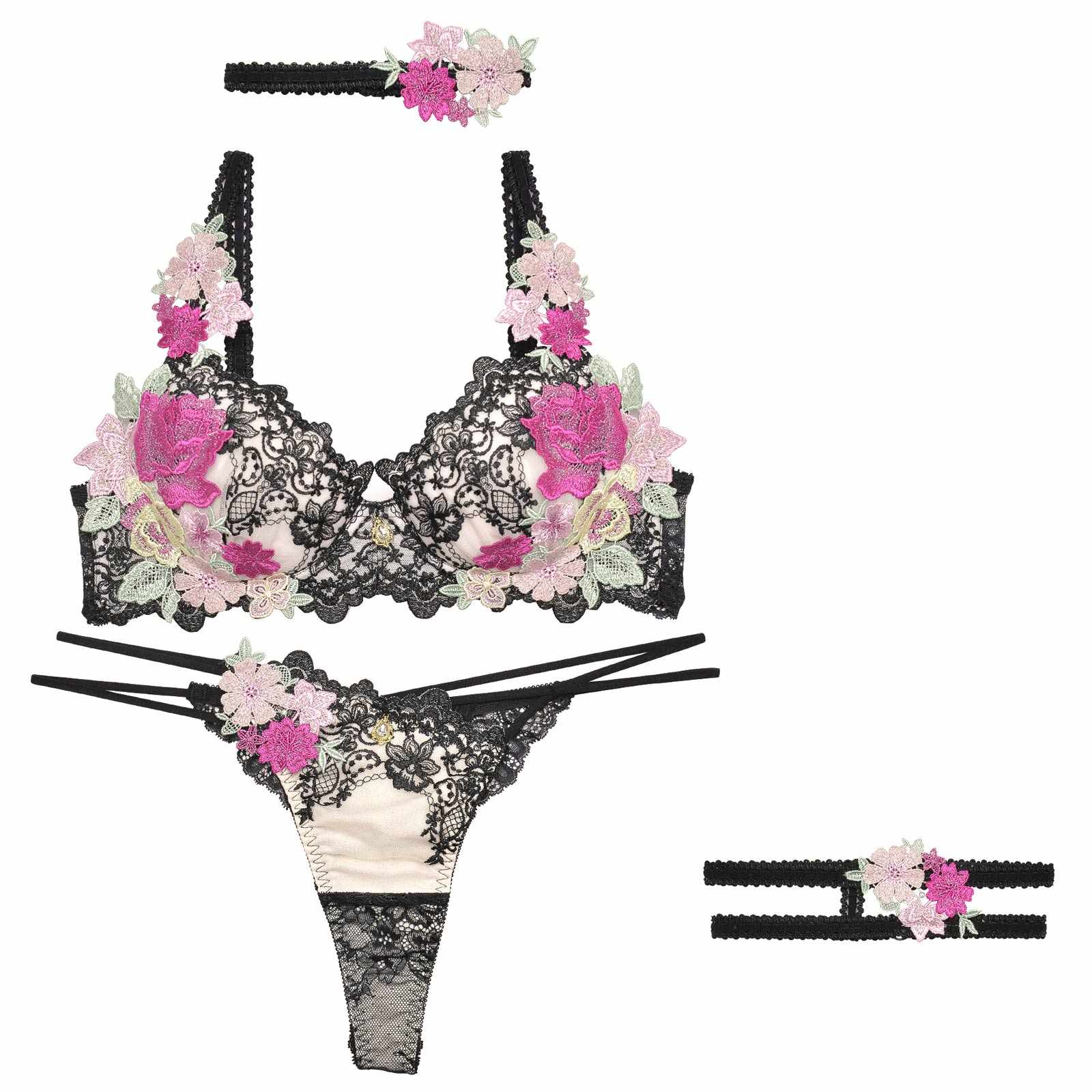 【明日花キララプロデュース/WhipBunny】Dressy Flower Lady Bra&T-back / Black ドレッシーフラワーレディブラ＆Tバック / ブラック