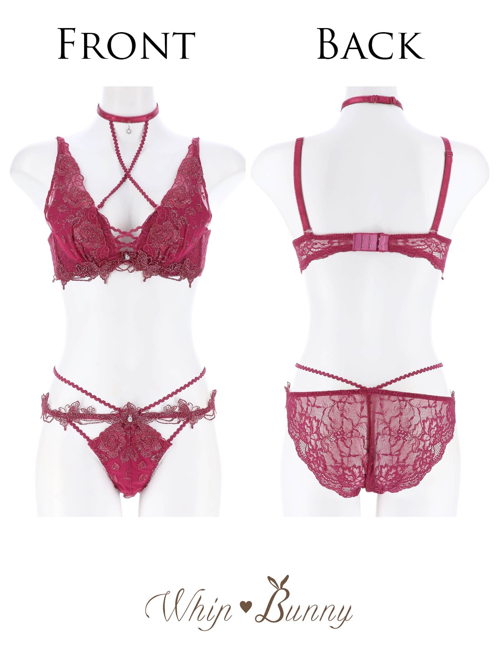 【予約:7/31頃より順次発送】7/19新!【明日花キララプロデュース-WhipBunny】Luxe Papillon Rose Bra&Shorts&Choker/Bordeaux リュクスパピヨンローズブラ＆ショーツ＆チョーカー/ボルドー