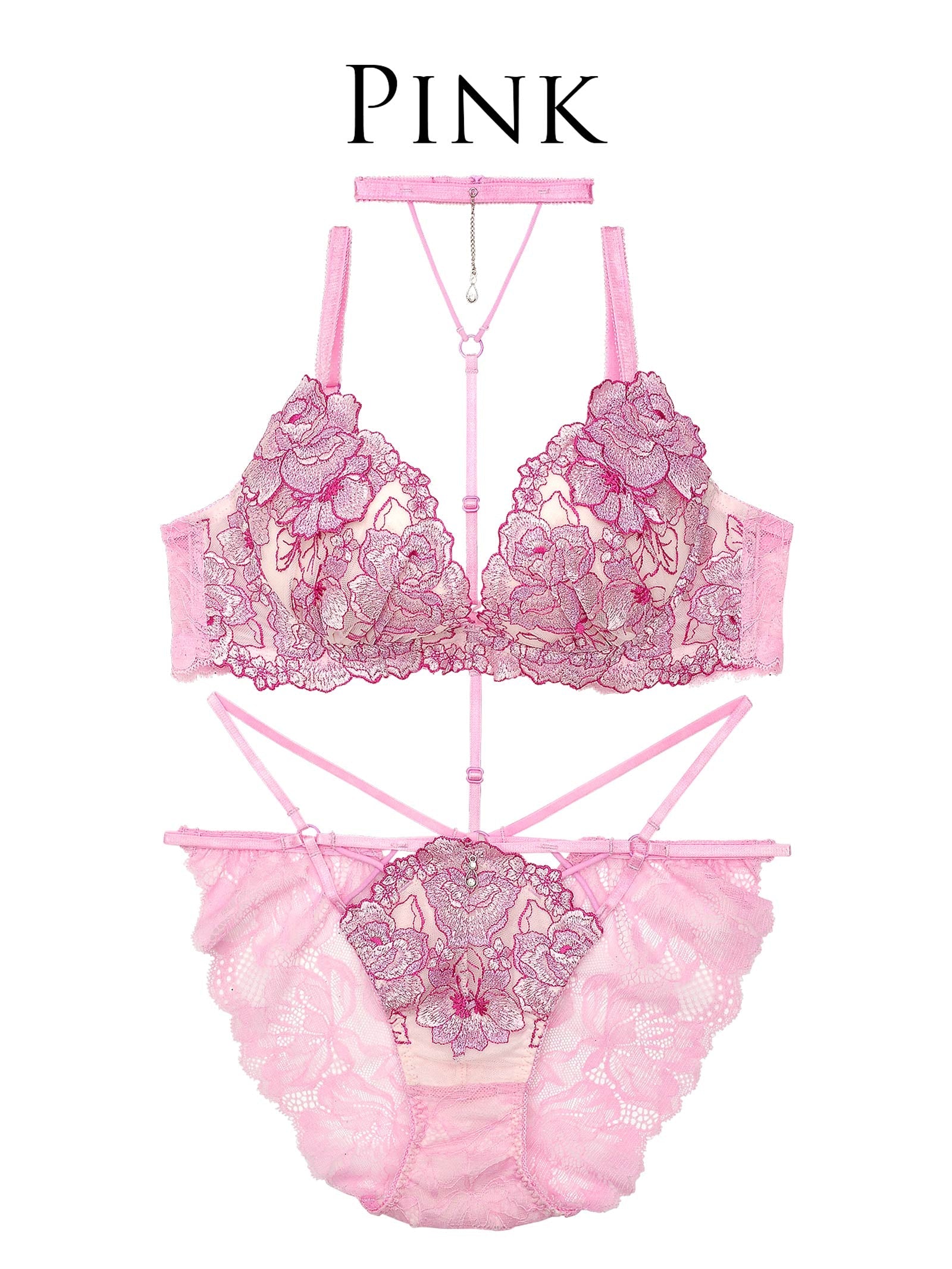 9/18新作!【明日花キララプロデュース/WhipBunny】Venus Shine Flower Choker Bra&Shorts/Pink ヴィーナスシャインフラワーブラ＆ショーツ/ピンク